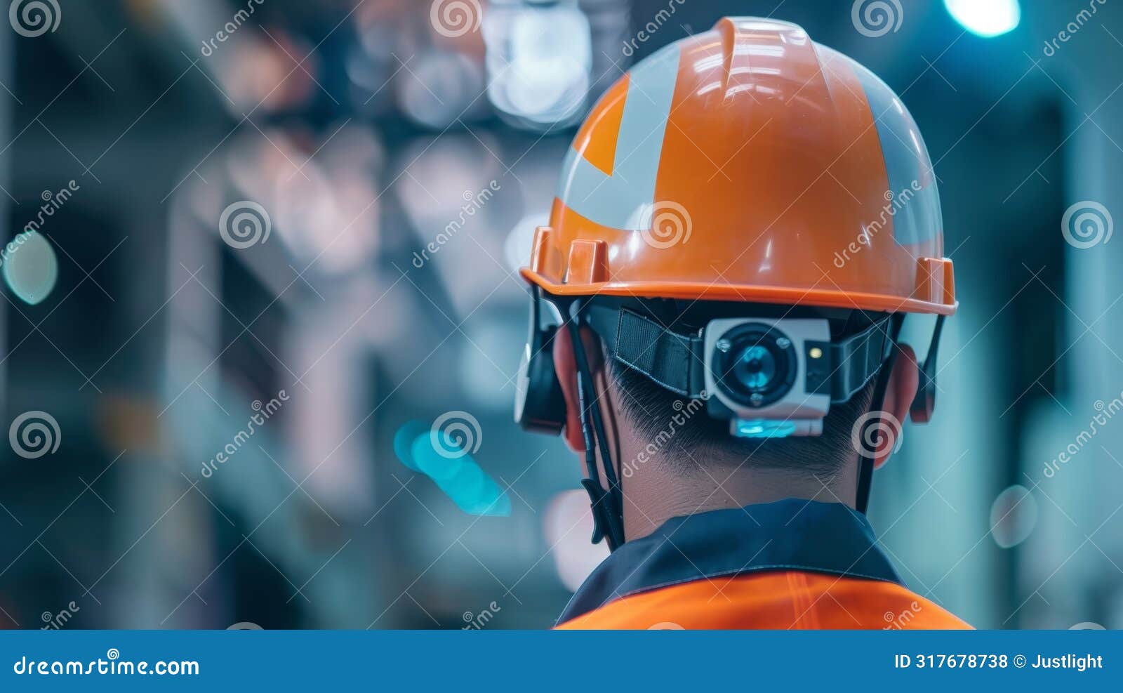 a closeup shot of a sensor attached to a workers safety helmet tracking their movements and alerting authorities in case