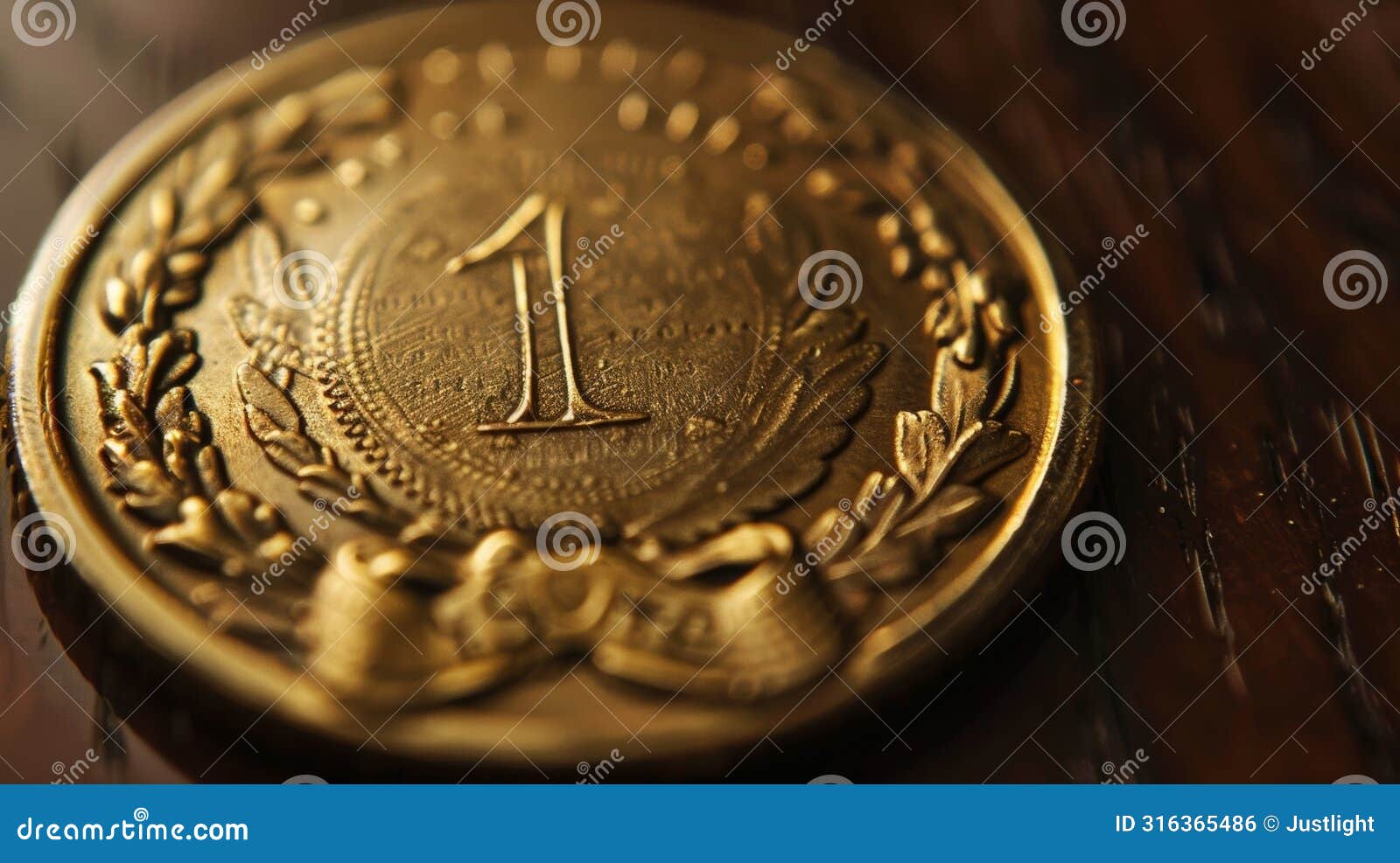 a closeup shot of a shiny gold medal with 1 year sober engraved on it