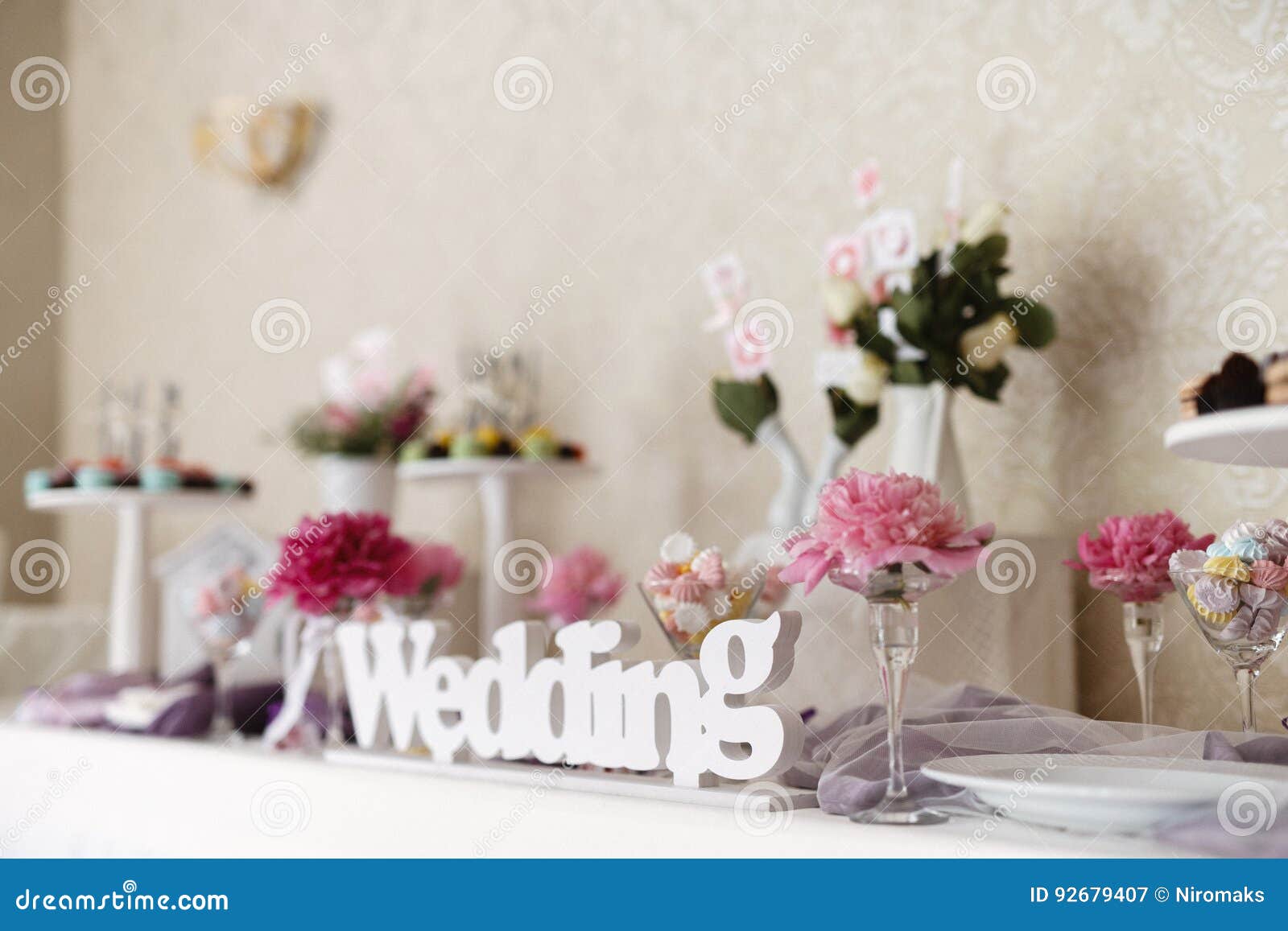 Closeup Shot Of A Wedding Candy Bar Decoration Elements Stock Image