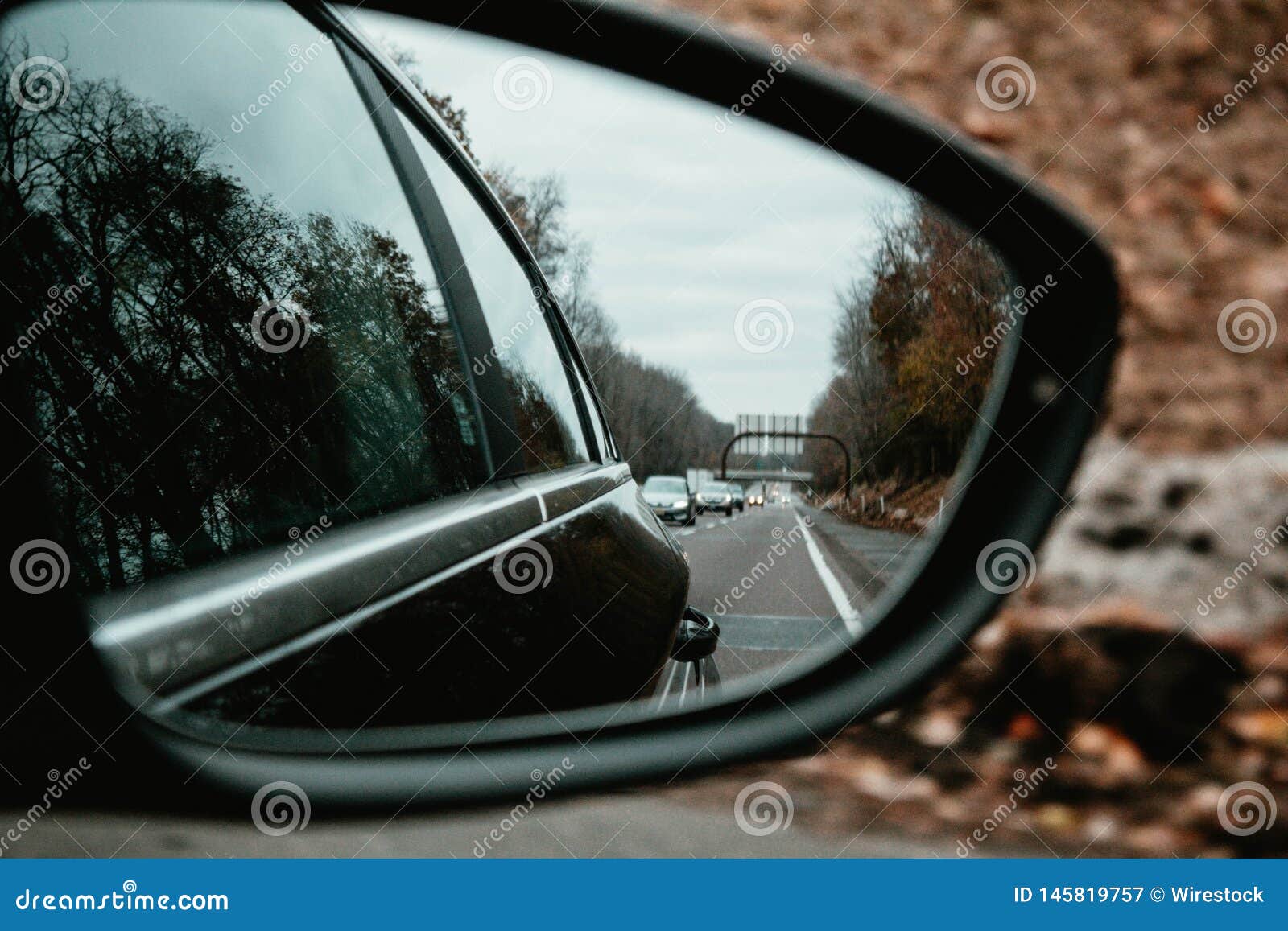 A Closeup Shot of a Wing Mirror of a Car Stock Image Image of motion