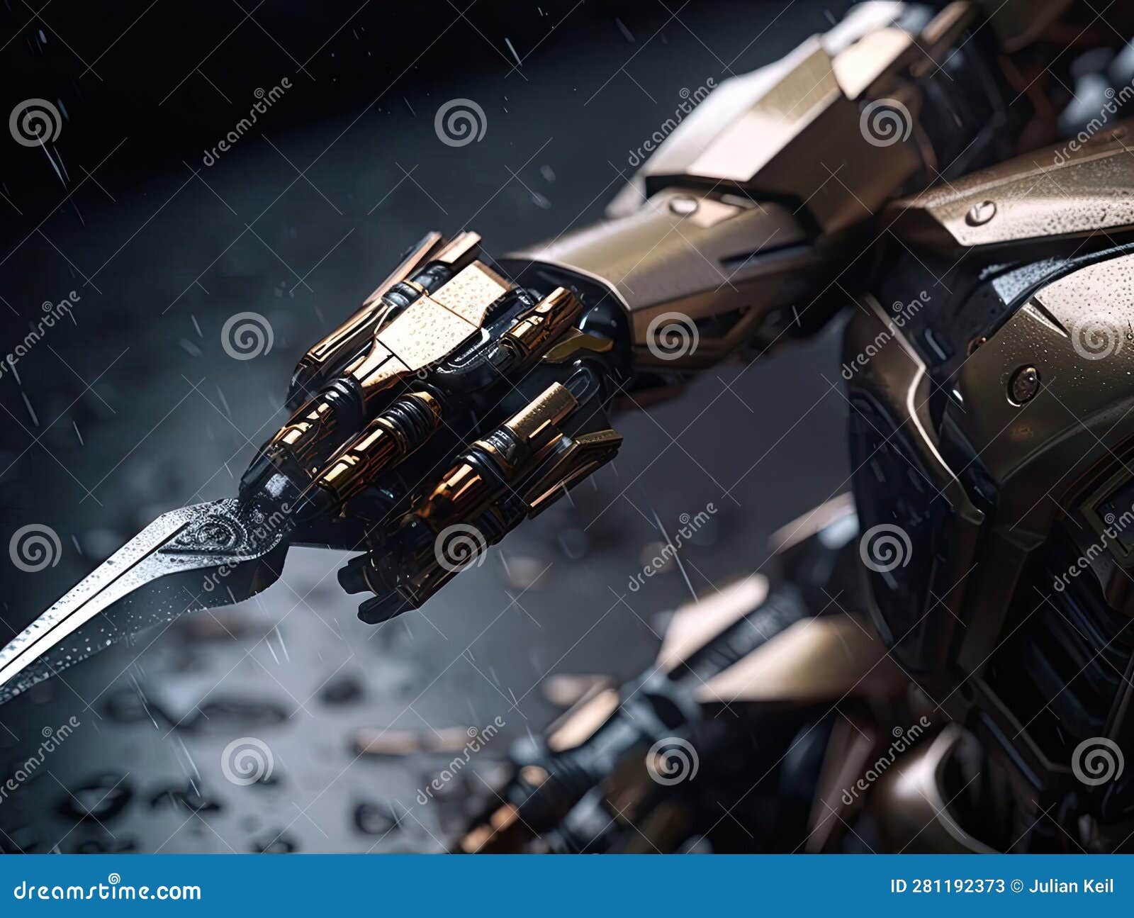 Metal Robot Hand Gripping Lightning Bolt Powerfully Stock Illustration Illustration of science