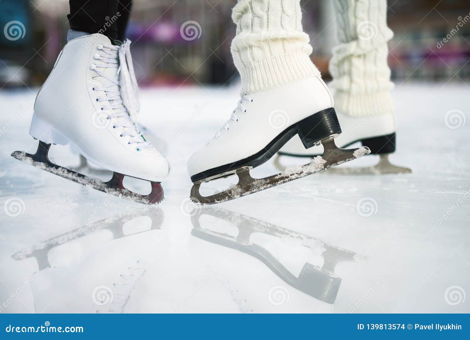 Closeup Skating Shoes Ice Outdoor Rink Small Glitter Healthy Lifestyle Winter Sport Concept Sports Stadium Large Copy 139813574 