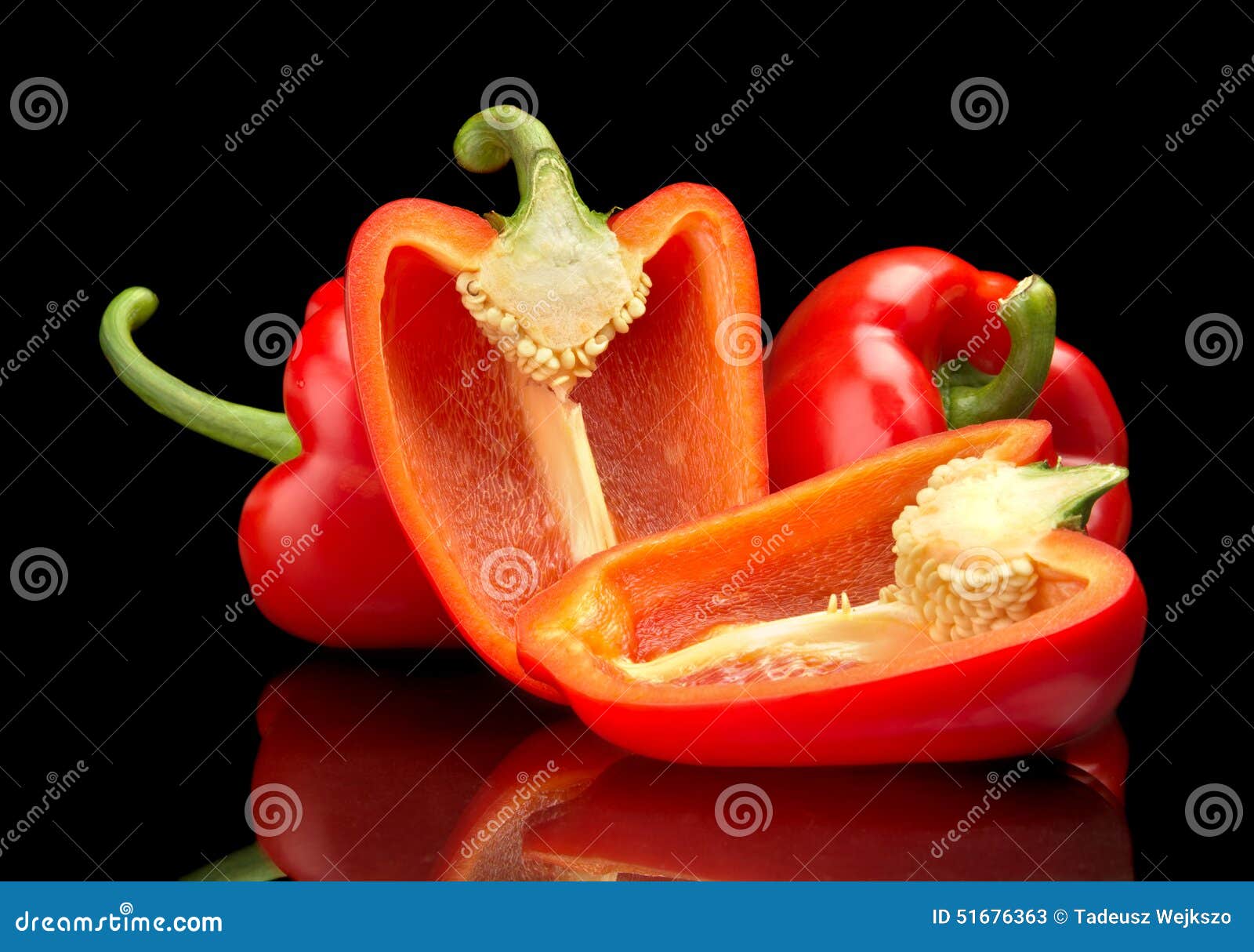 Closeup Sliced Red Bell Peppers Isolated On Black Stock Image Image