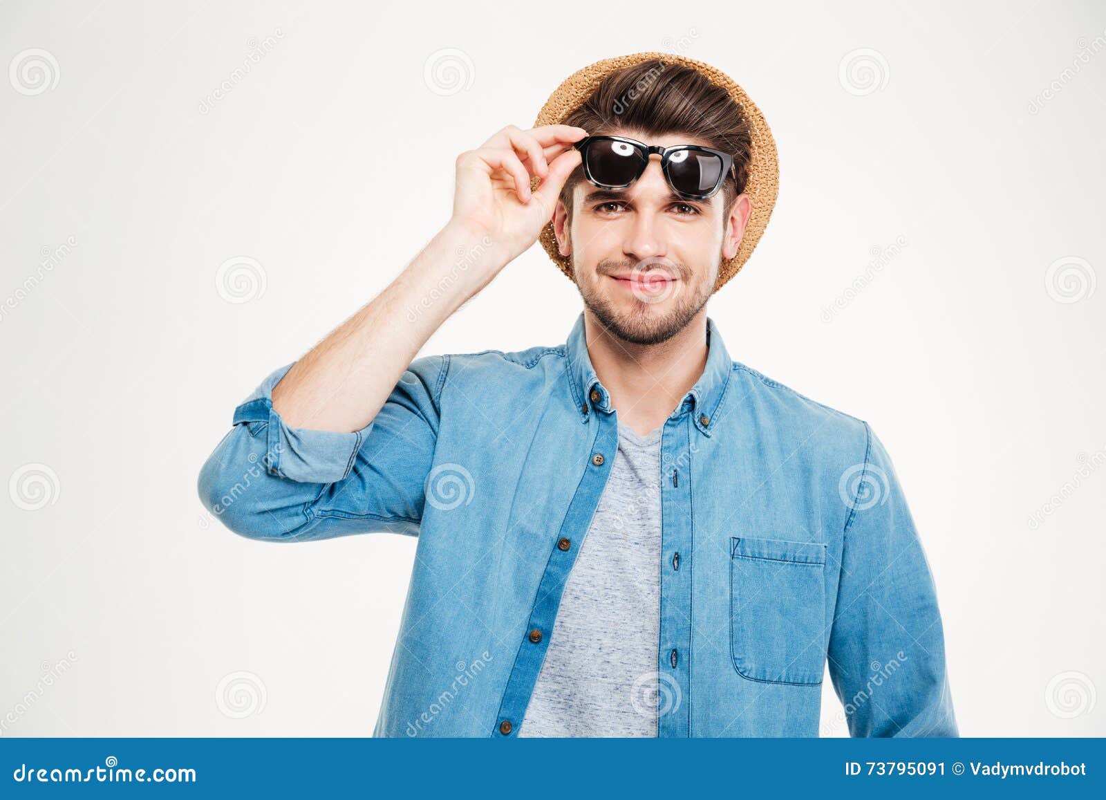 Closeup of Smiling Handsome Young Man in Hat and Sunglasses Stock Image ...