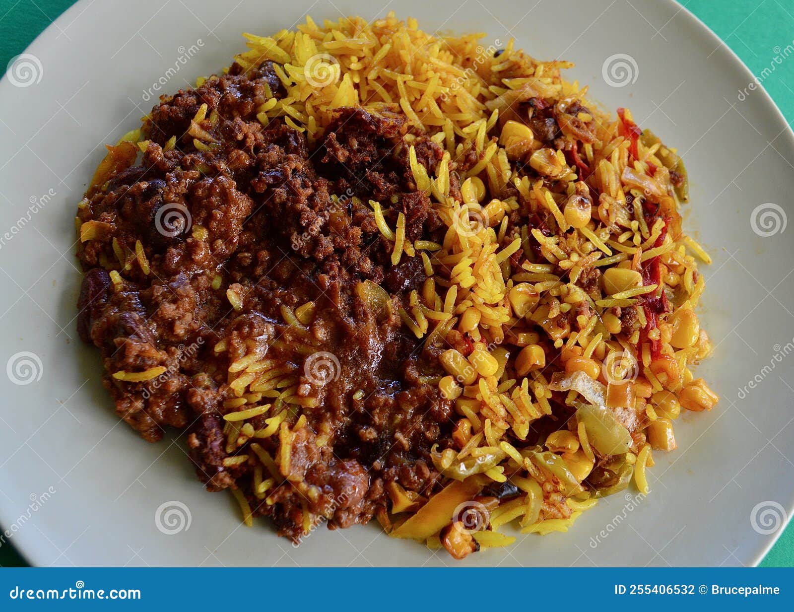 Mexican Beef with Yellow Rice and Beans Stock Photo Image of