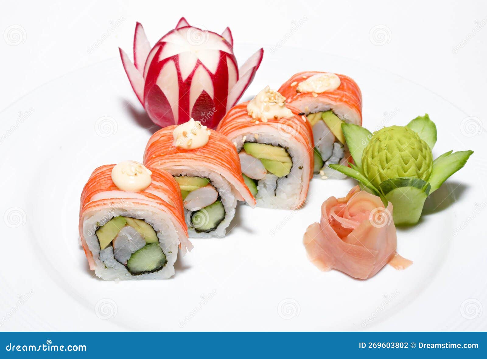 Closeup of Sushi on a Plate Isolated on White Stock Photo Image of