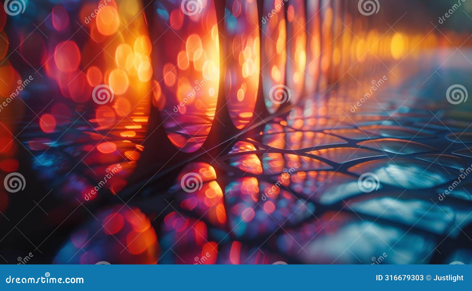 closeup of swirling light patterns projected onto a gl surface resembling a colorful kaleidoscop
