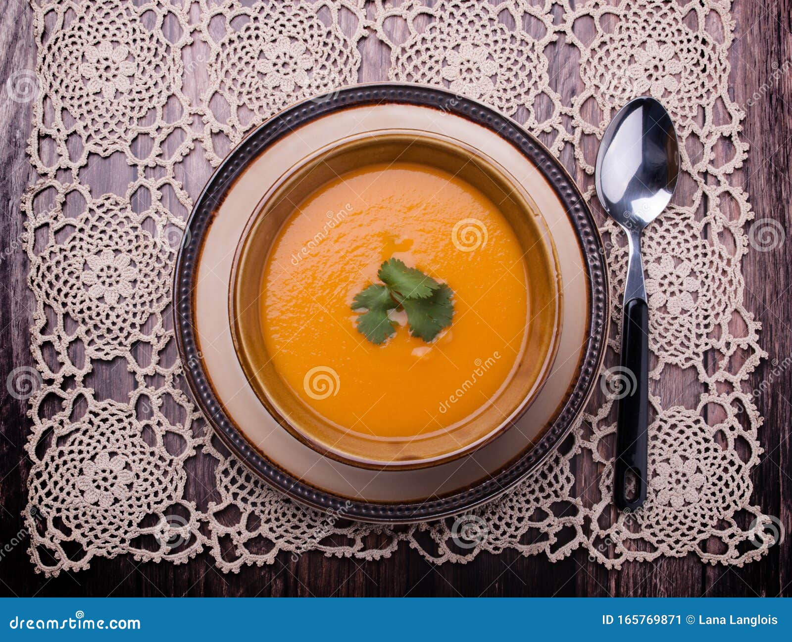 top view closeup on carrot soup