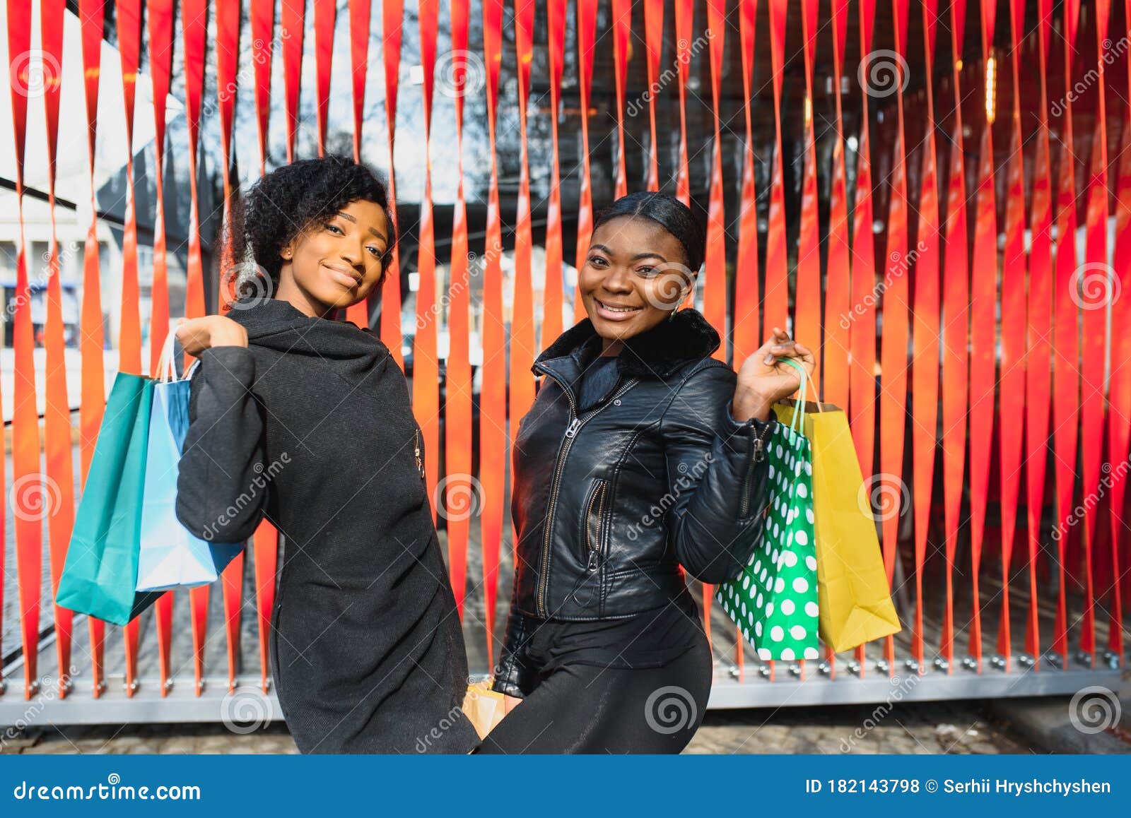 Closeup of Two Smiling Nice Black Girls Shopping Stock Photo - Image of ...