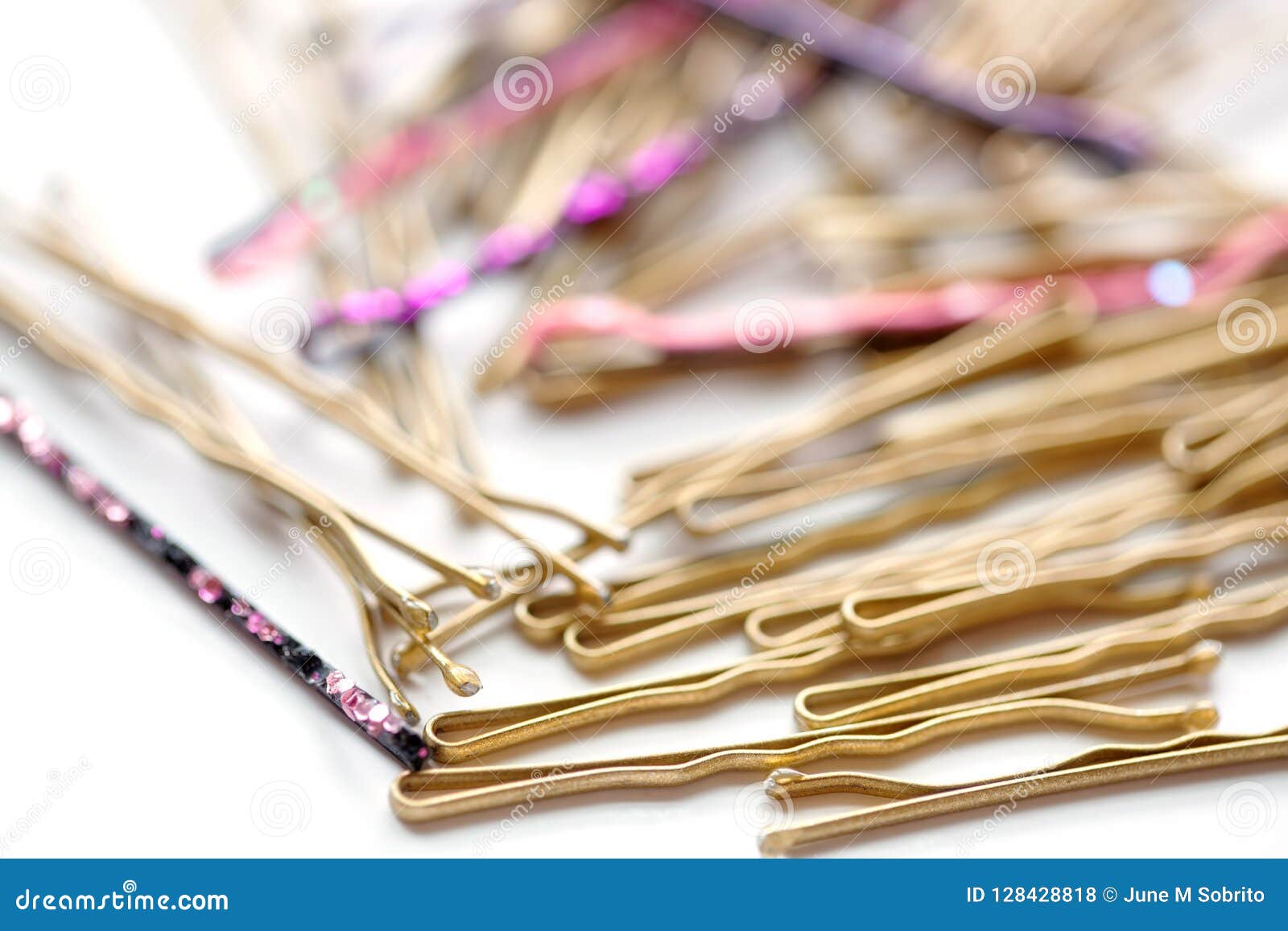 Closeup Of Various Decorative Bobby Pins Stock Photo Image