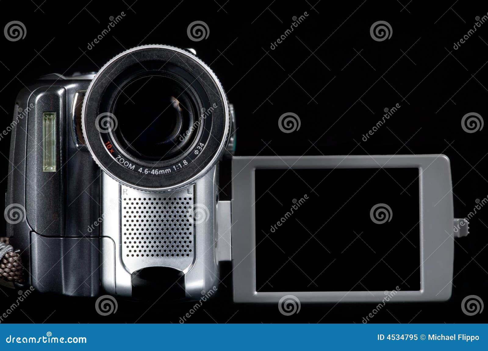 Closeup of Video Camera on Black with Blank Screen Stock Image Image