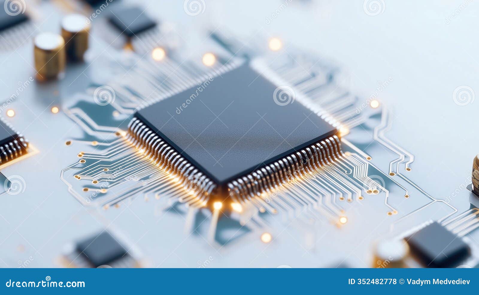 closeup view of advanced tech circuit board. microchips, wireless circuit s show cutting edge electronics . modern