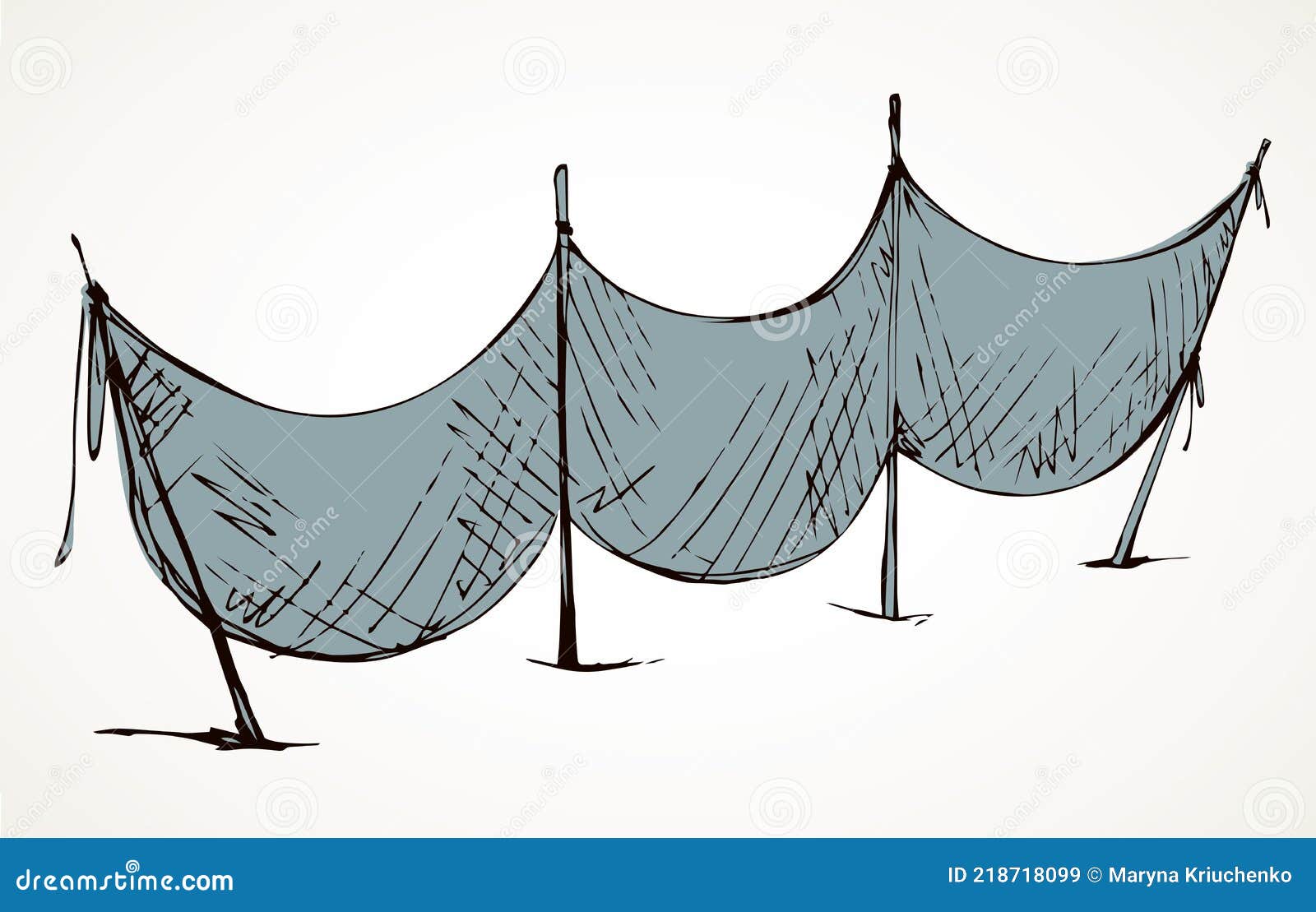 The Fishing Net Dries on the Shore. Vector Drawing Stock Vector
