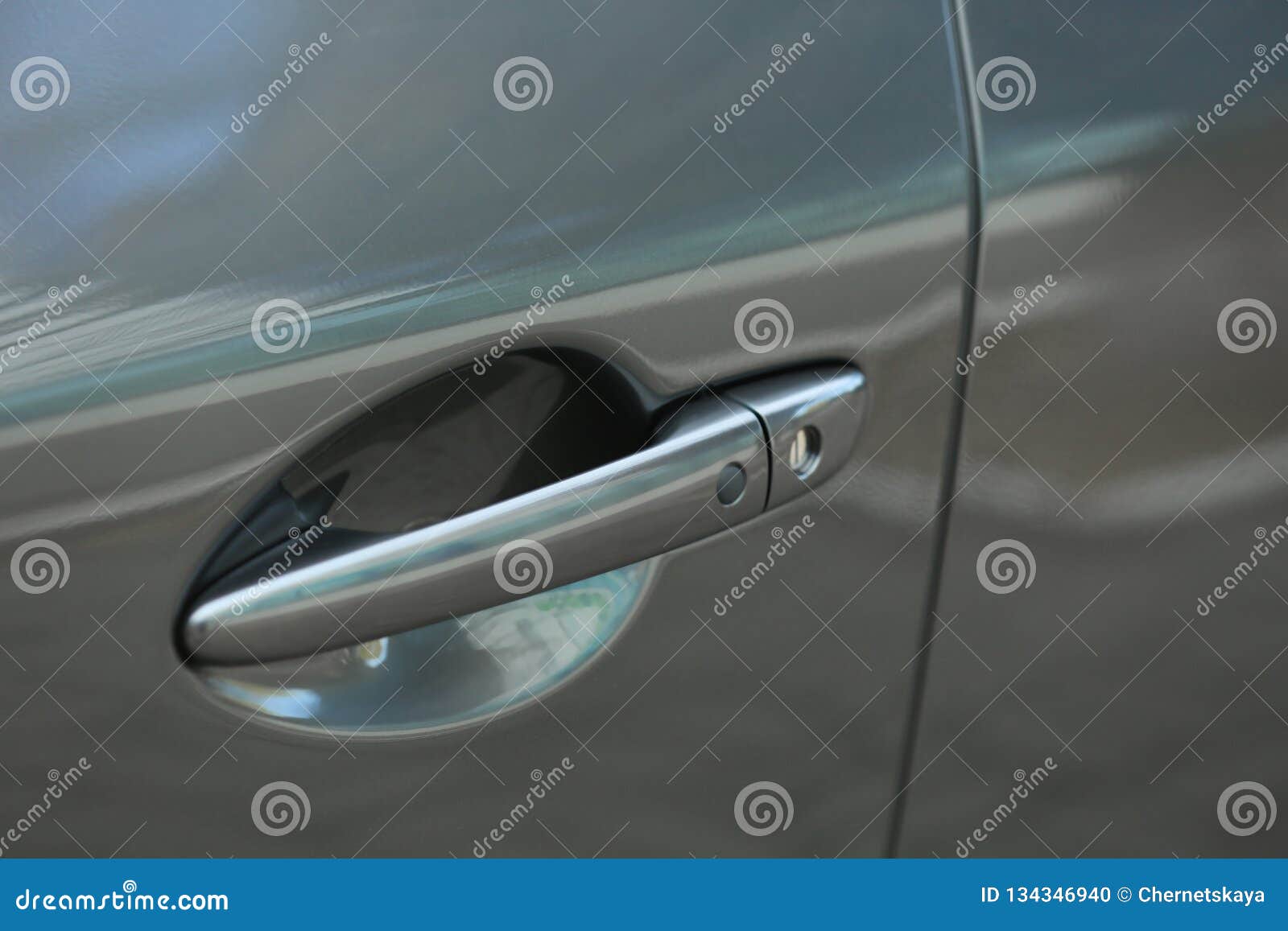 Closeup view of car door stock photo. Image of latch 134346940
