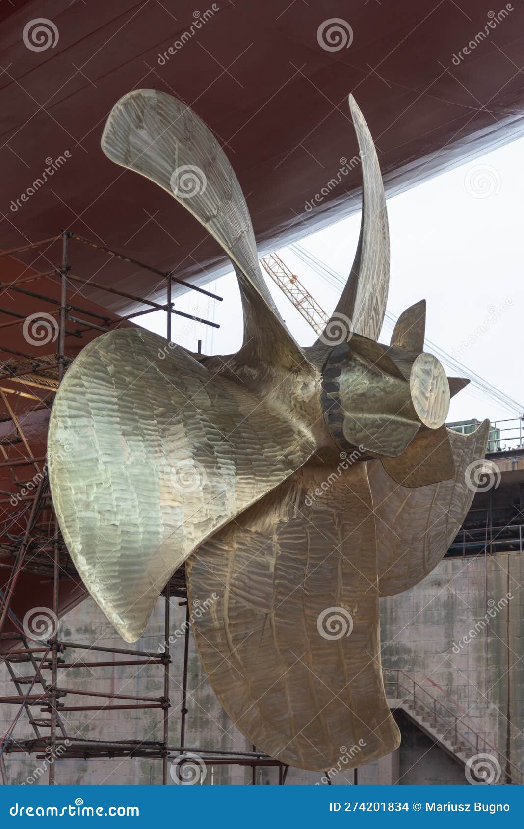 Closeup View on the Container Ship Propeller. Stock Photo Image of