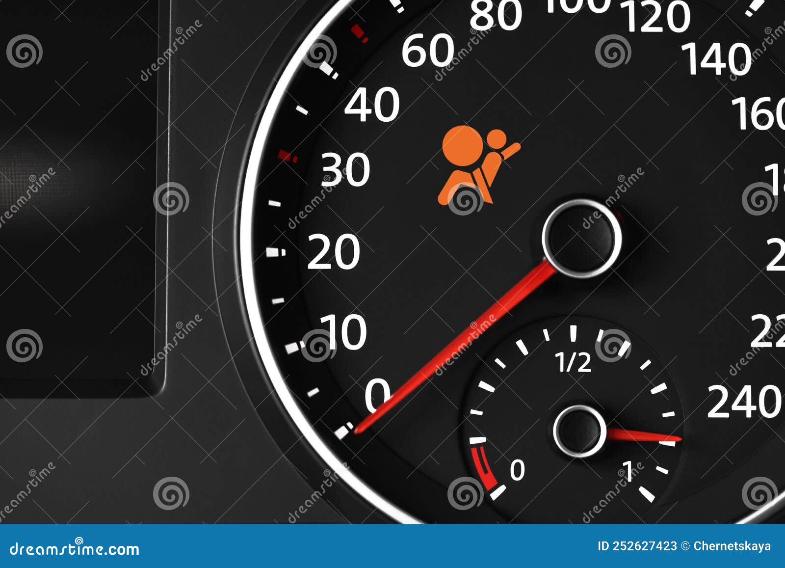 Closeup View of Dashboard with Warning Icon Check Airbag System in Car