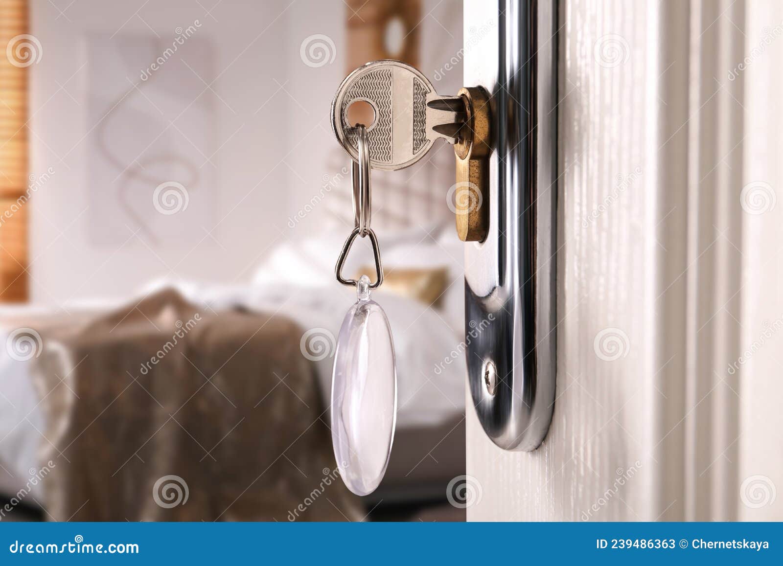 Closeup View of Door with Key Open in Bedroom Stock Image Image of
