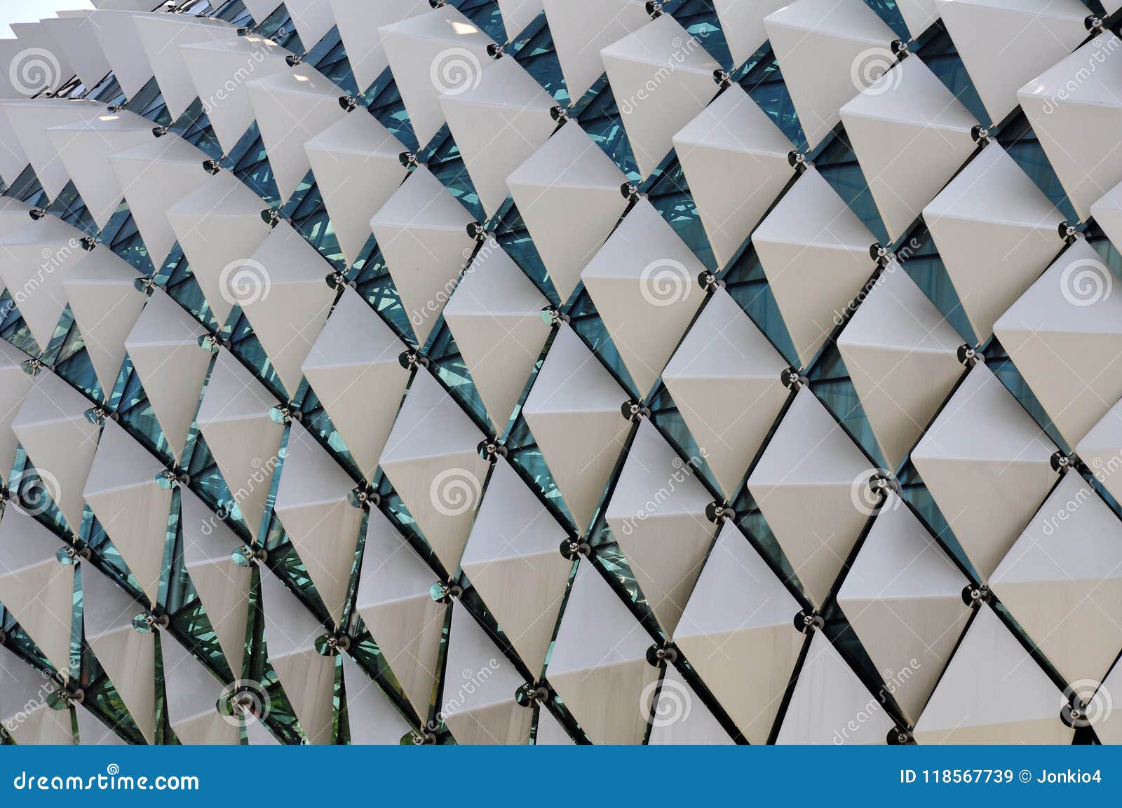 closeup with geometry pattern of esplanade roof terrace, singapore