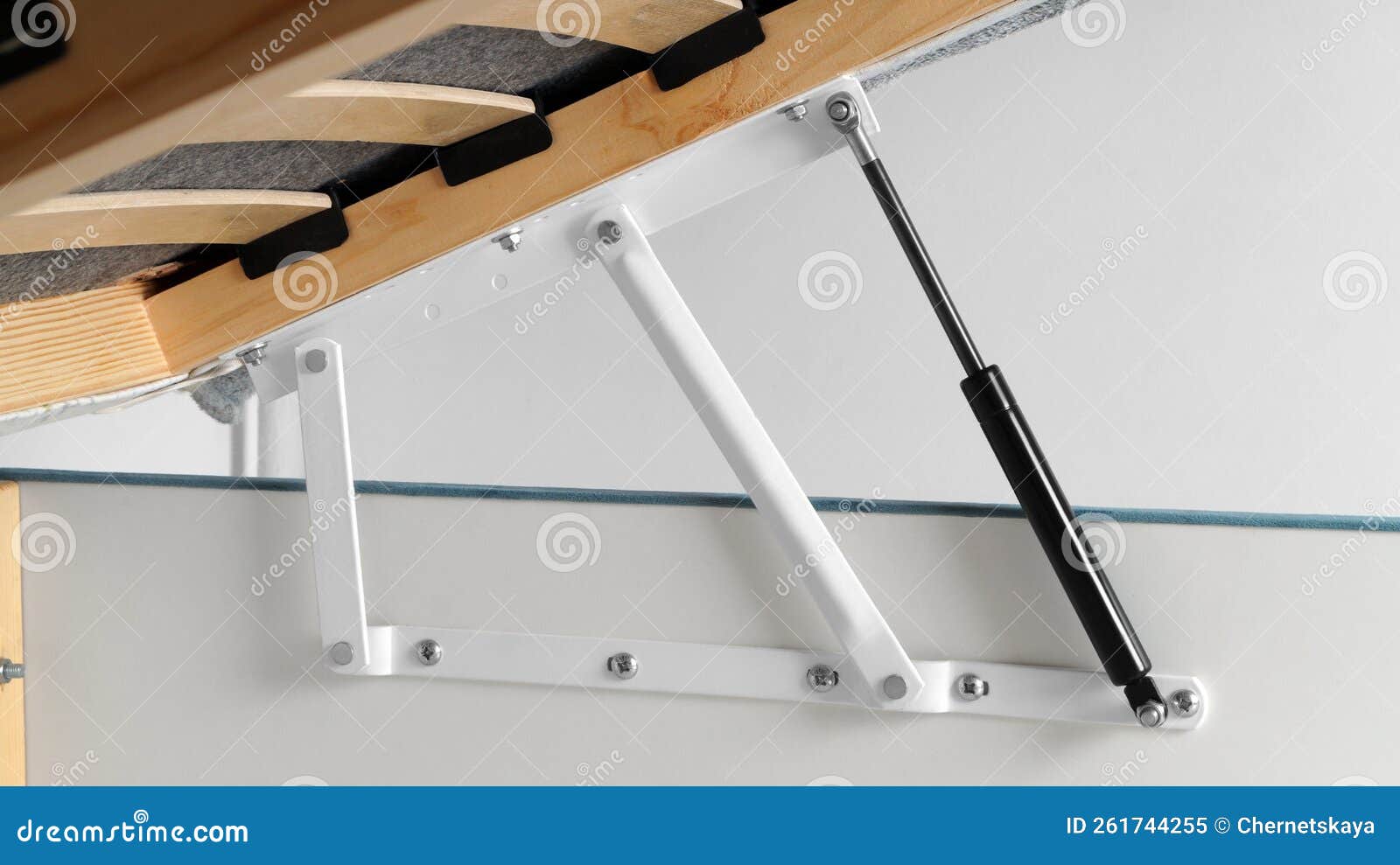 Closeup View of Lifting Mechanism for Opening Under Bed Storage Stock
