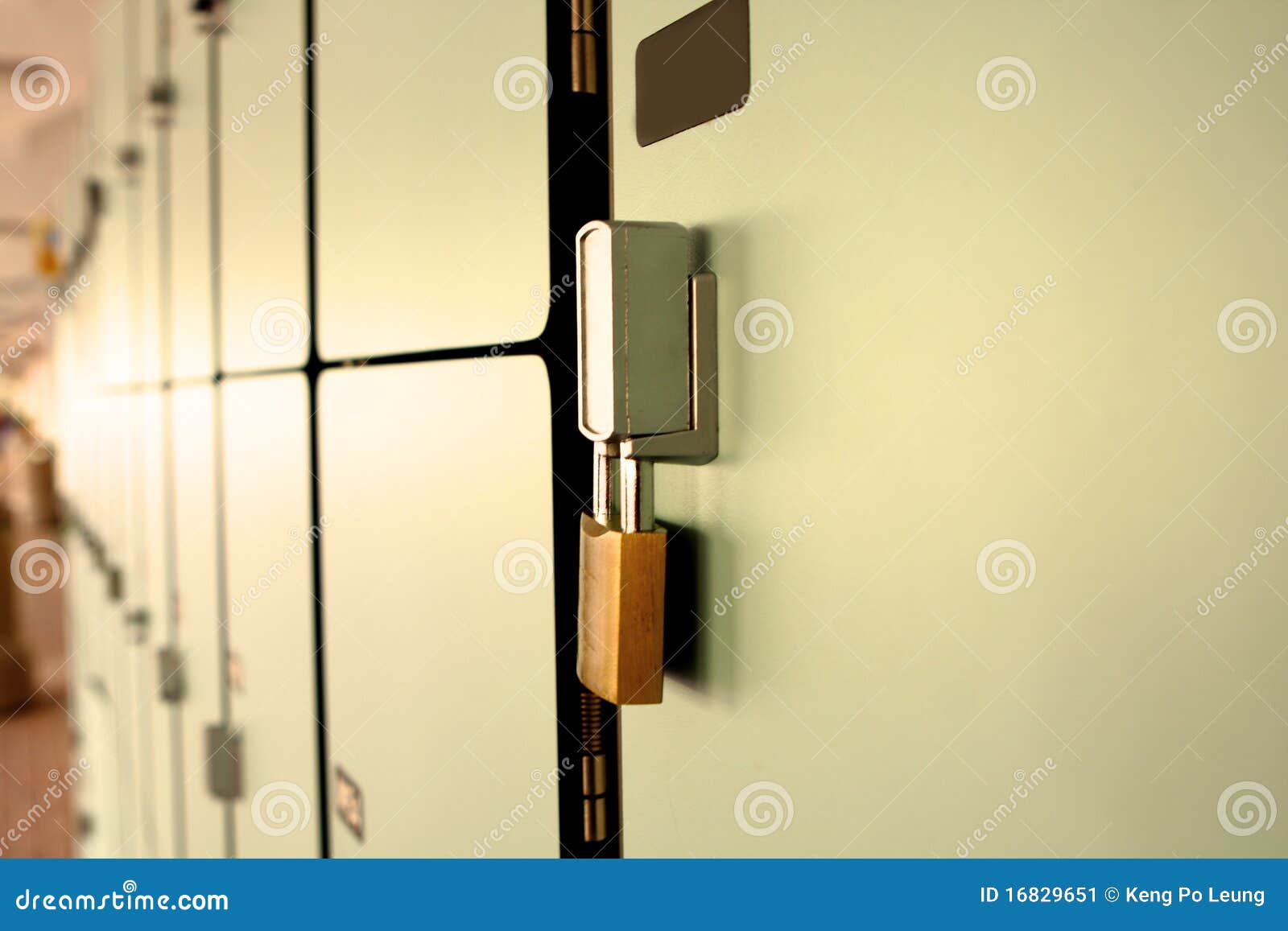 Closeup View of a Lock on a School Locker with Row Stock Image Image