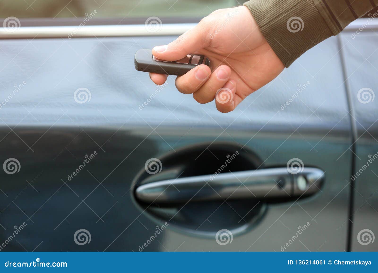 Closeup View of Man Opening Car Door with Key Stock Image Image of