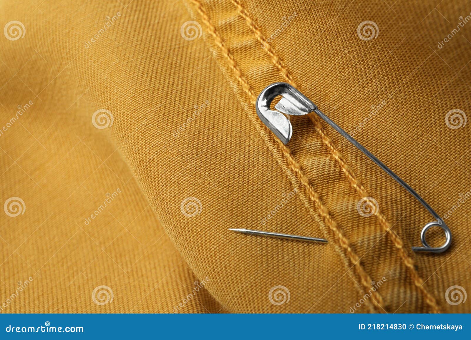 Closeup View of Metal Safety Pin on Clothing Stock Photo - Image of  material, garment: 218214830