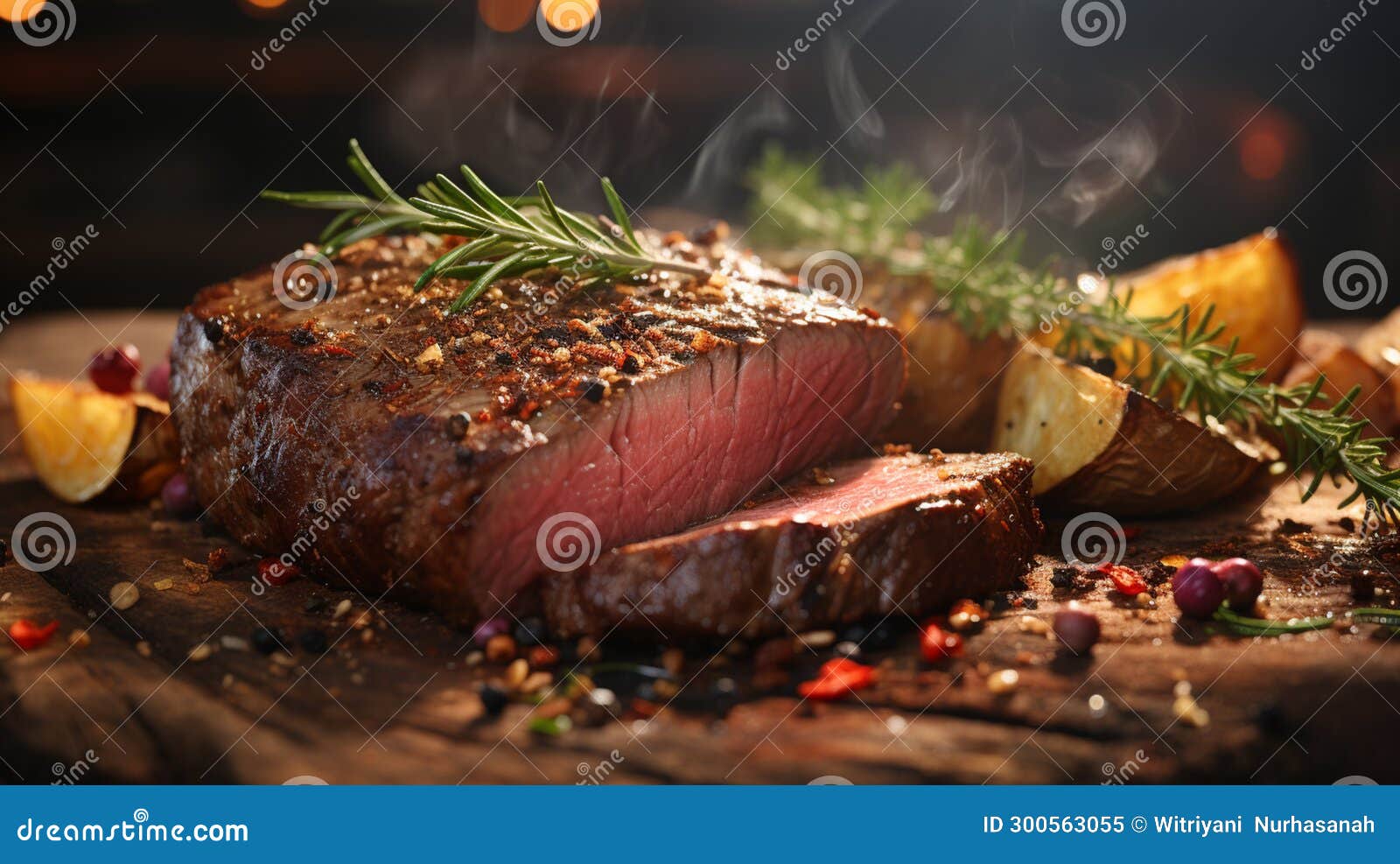 Closeup View of Roasted Beef Brisket Flat Steak on a Plate. Generative