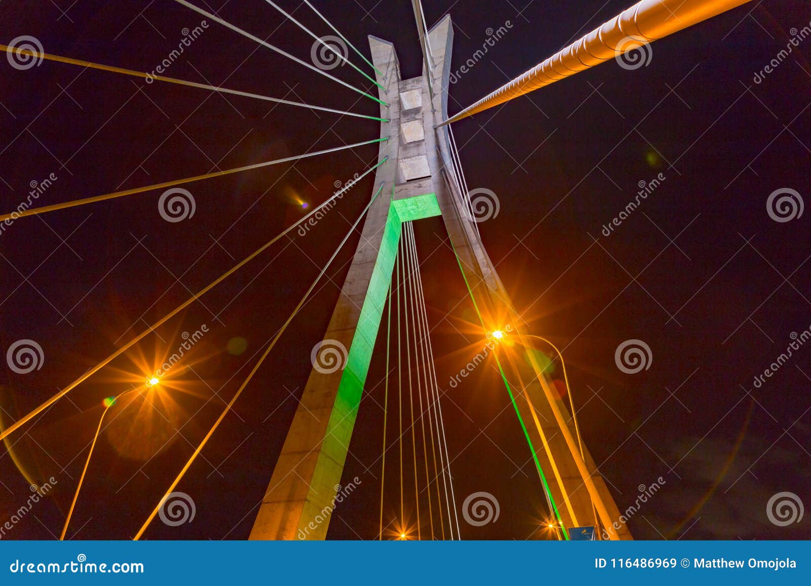 closeup view of suspension tower and cables of ikoyi lekki cable stayed link bridge lagos nigeria.