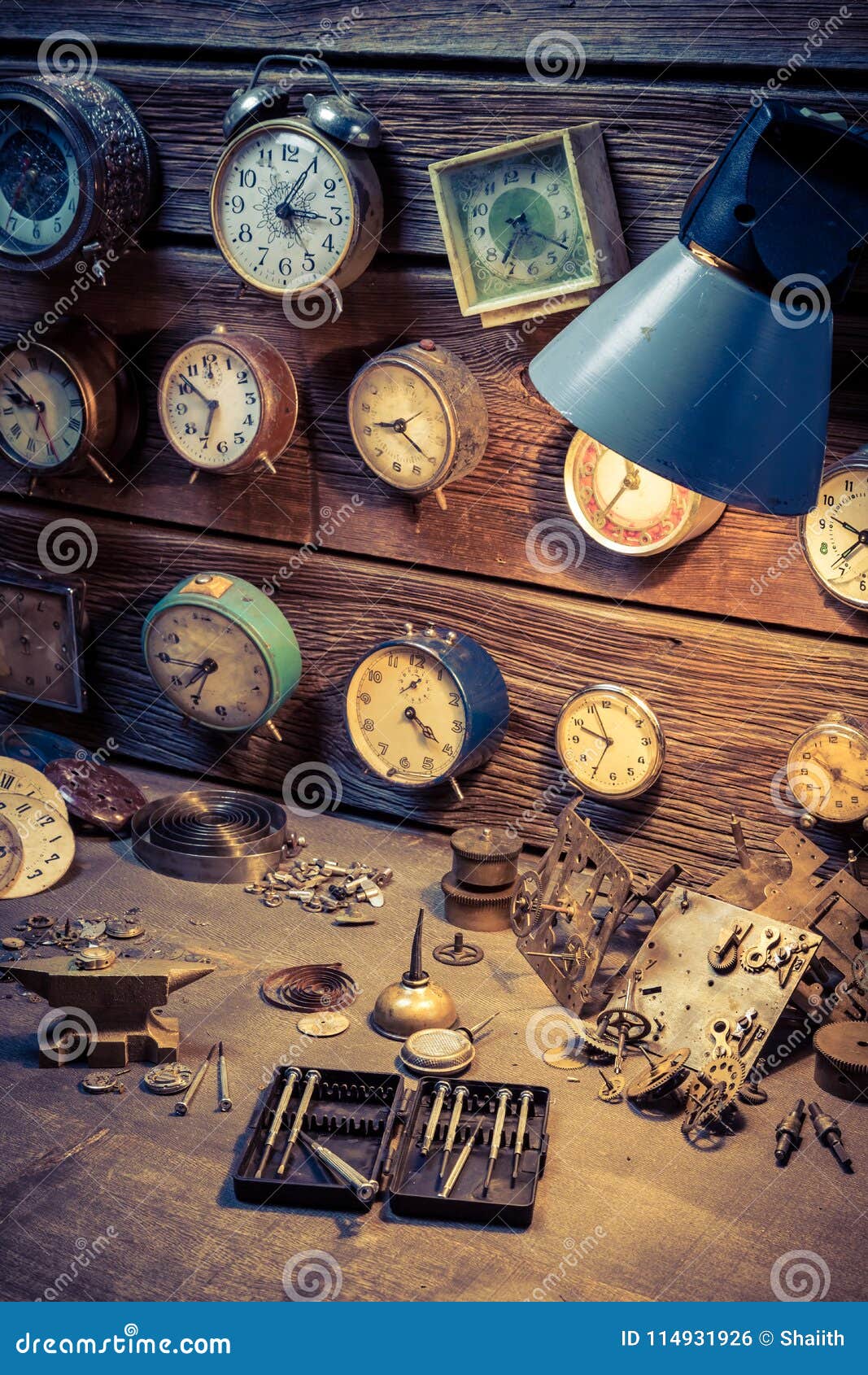 Vintage Watchmakers with Clocks and Tools Stock Photo Image of antique, precision