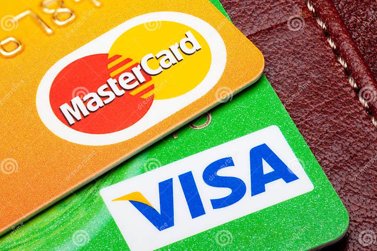 Closeup of Visa and Mastercard Credit Cards. Editorial Image - Image of