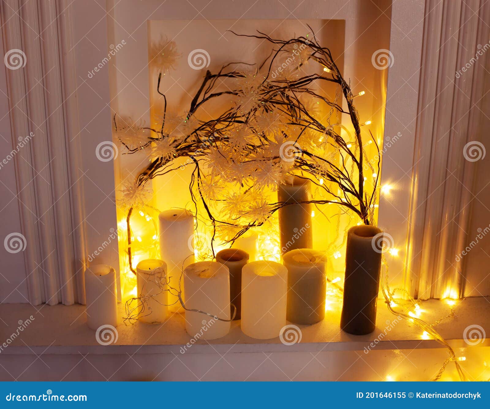 Closeup Warm and Cozy Evening in Christmas Room Interior Design ...