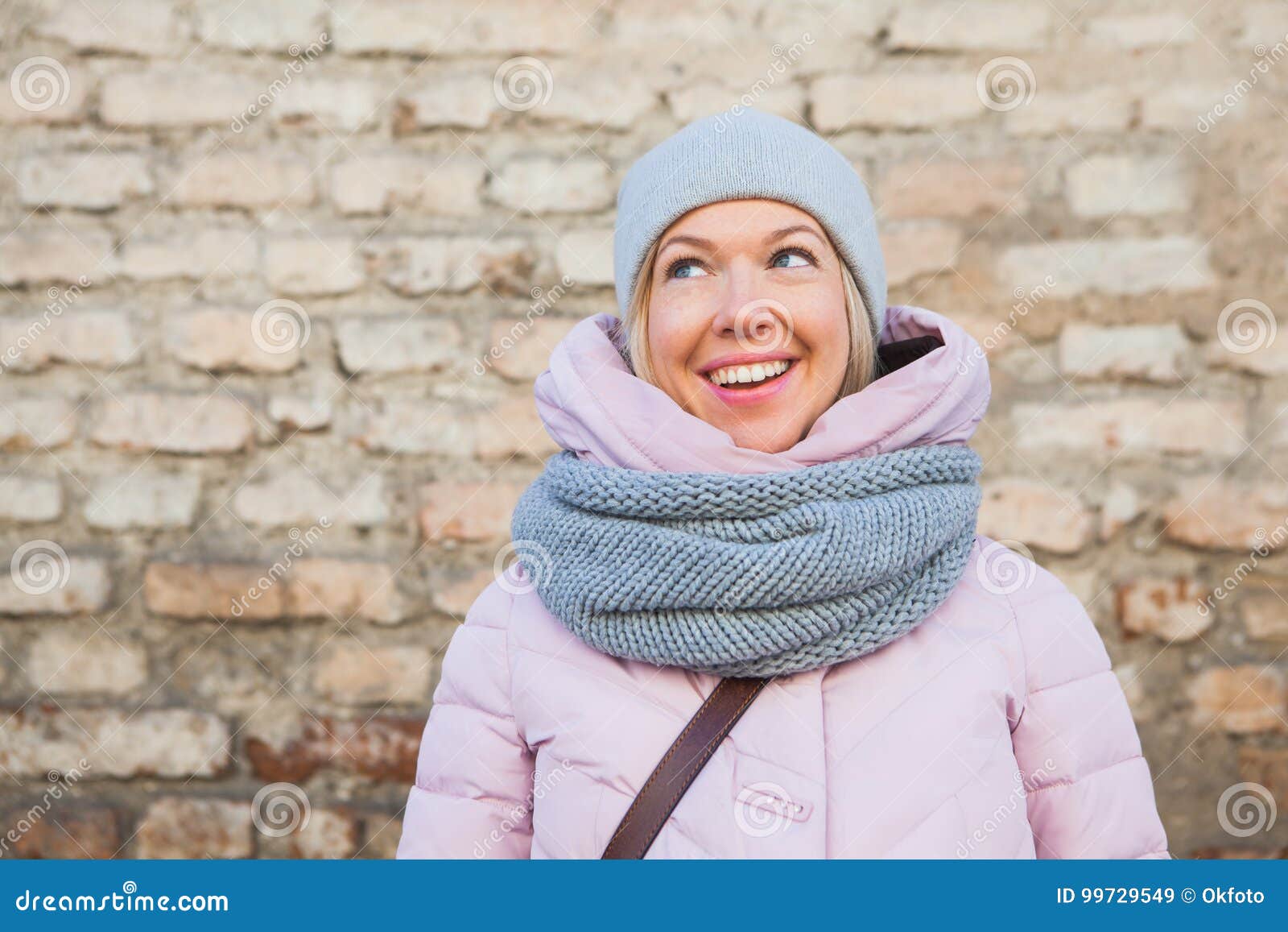 Closeup Winter Portrait of a Smiling Woman in Knitted Scarf Stock Image ...