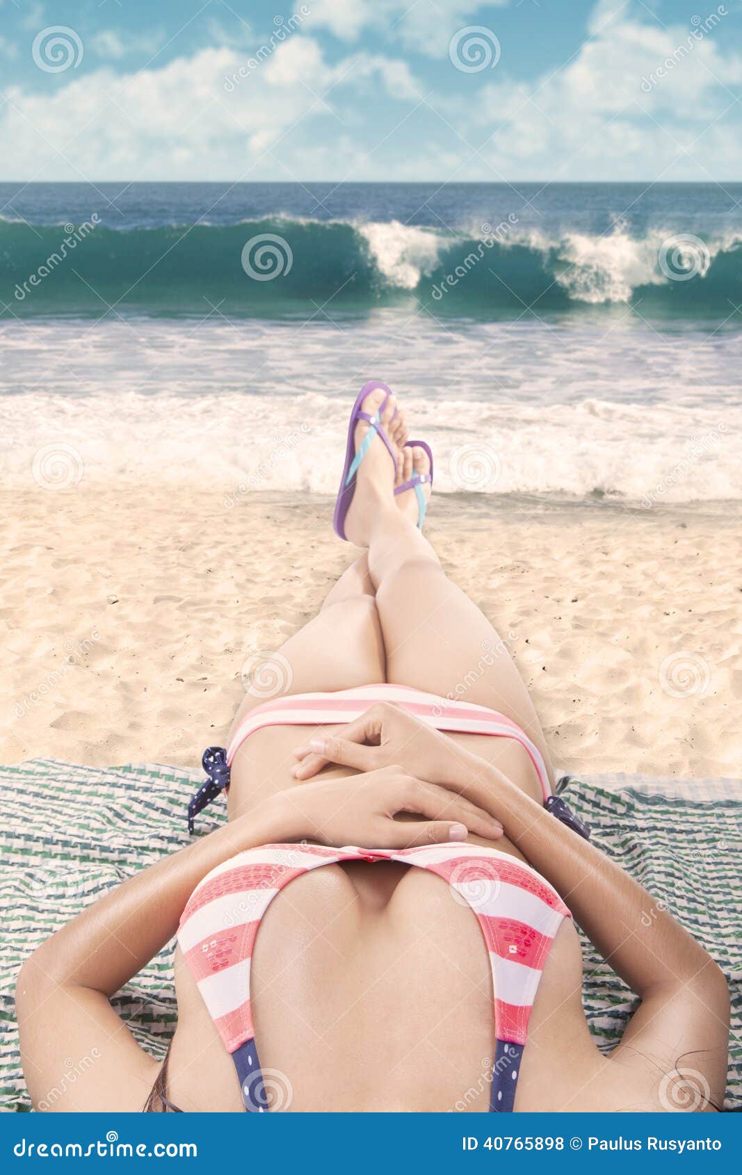 Closeup Of Woman In Bikini Lying On Beach Stock Photo Image Of