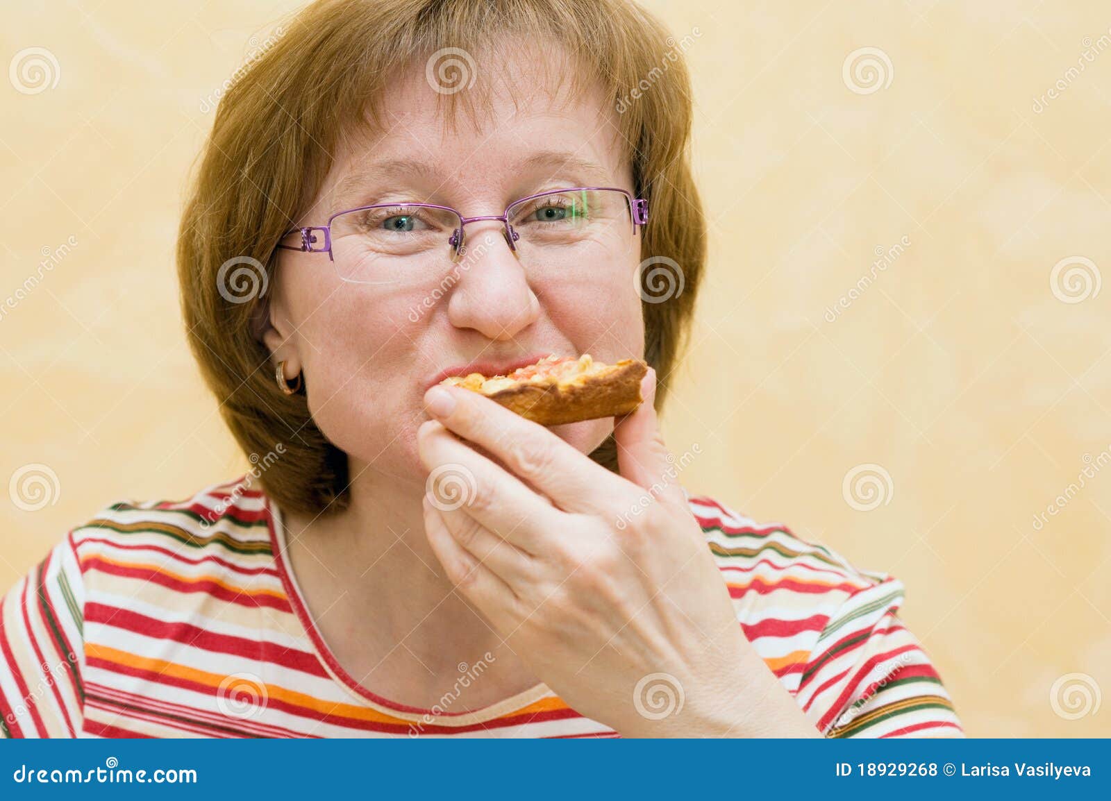 Closeup of Woman Eating Pizza Slice Stock Photo Image of life, smile 18929268