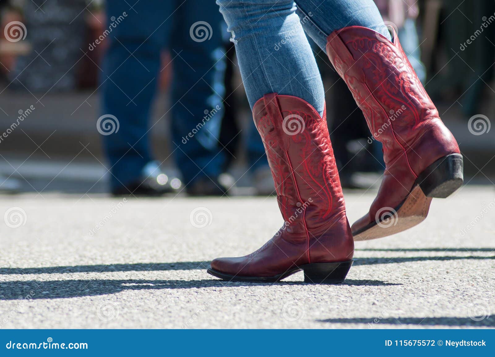 Woman Legs with Red American Boots at Country Show in Stock Photo ...