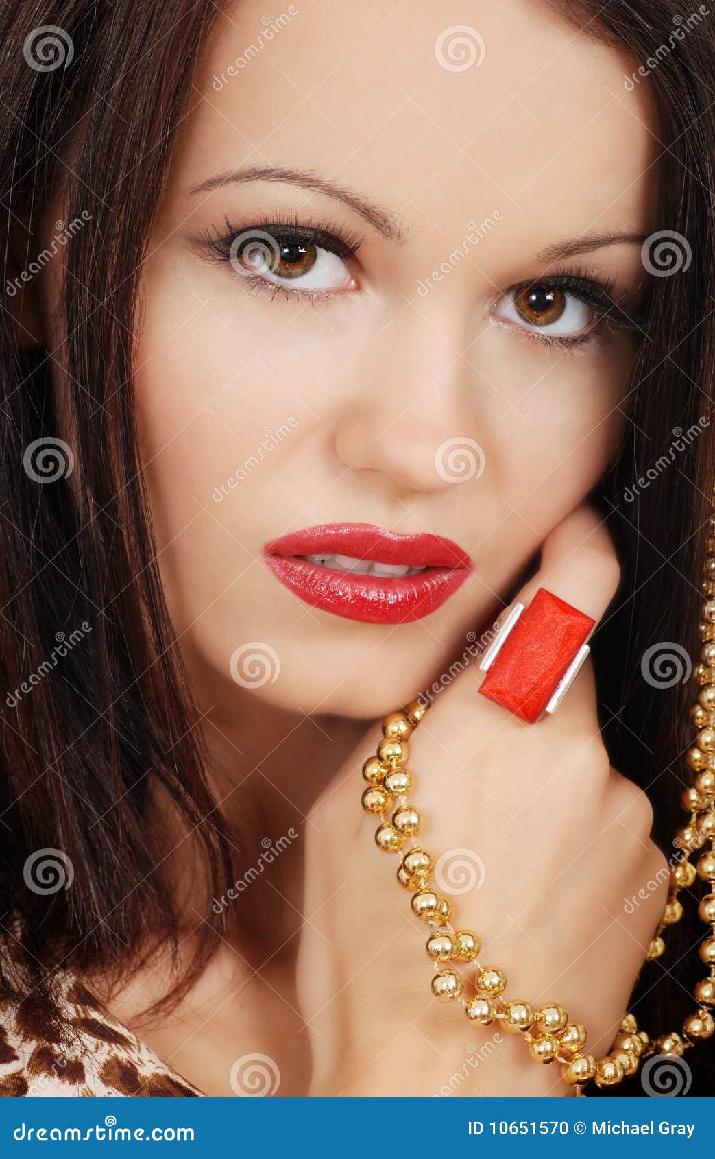 Closeup of a Woman with Red Ring Stock Photo Image of eyes, dress
