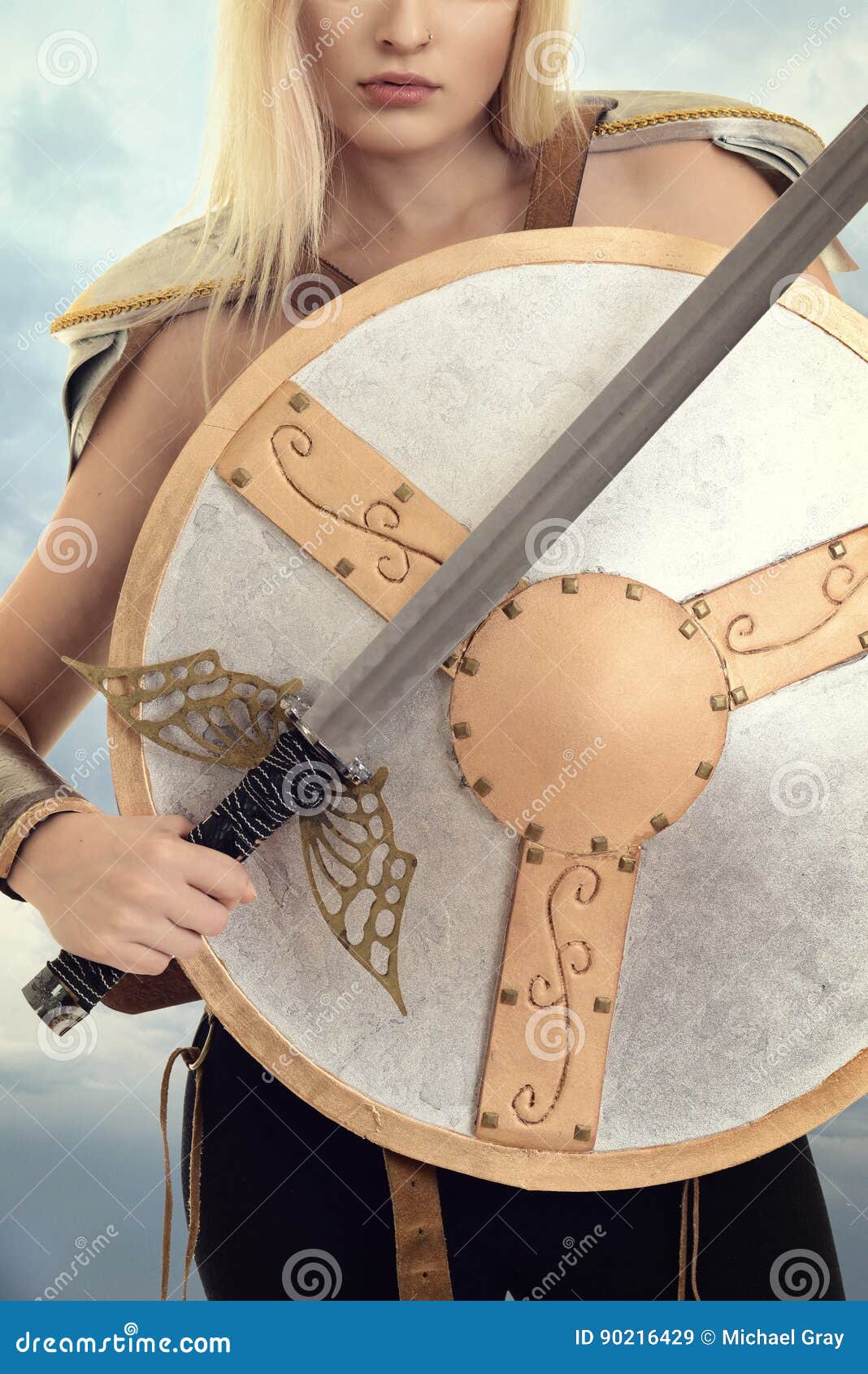 Closeup Woman Warrior with Shield and Sword Stock Image Image of battle, beauty 90216429