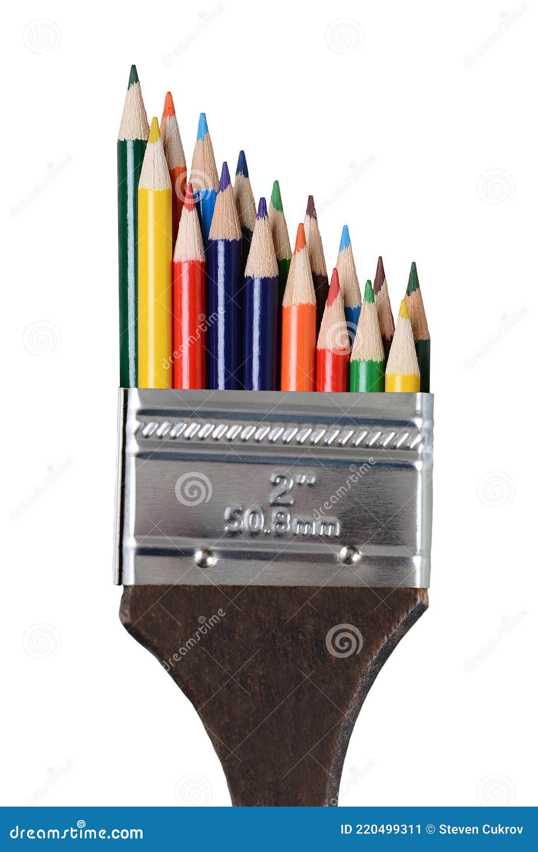 Closeup of a Wood Handled Paint Brush with the Bristles Made of Various