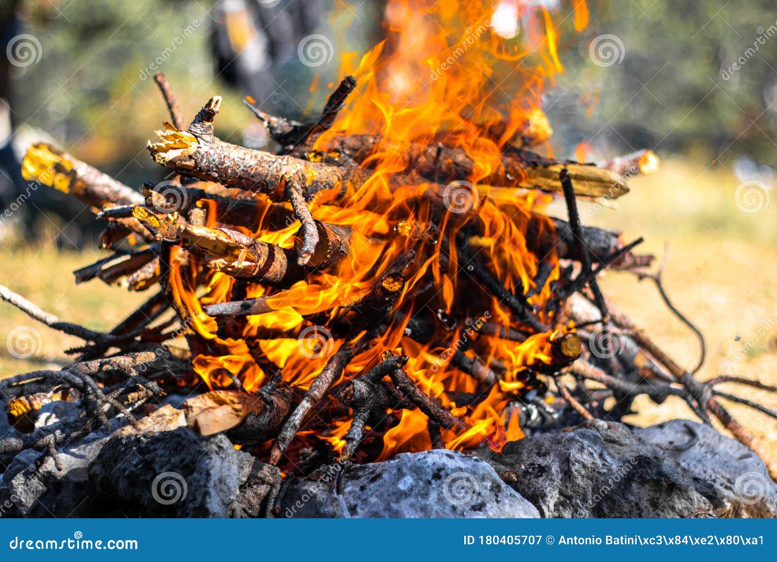 Closeup of a Wooden Campfire. Stock Image - Image of background, flames ...