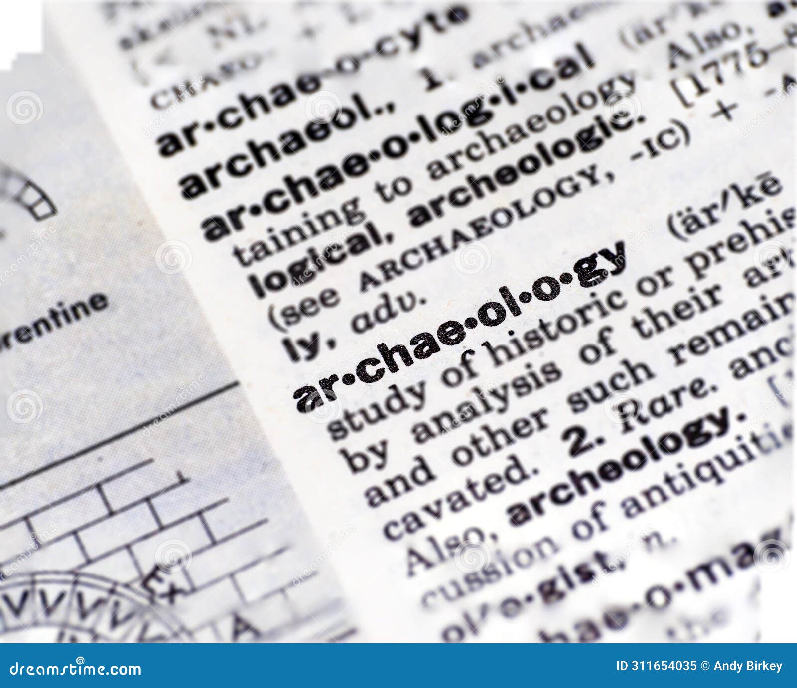 closeup of the word archaeology in the dictionary