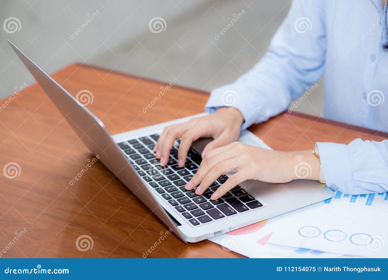 Closeup Work with Finance Analysis and Planing Data on Laptop, Typing