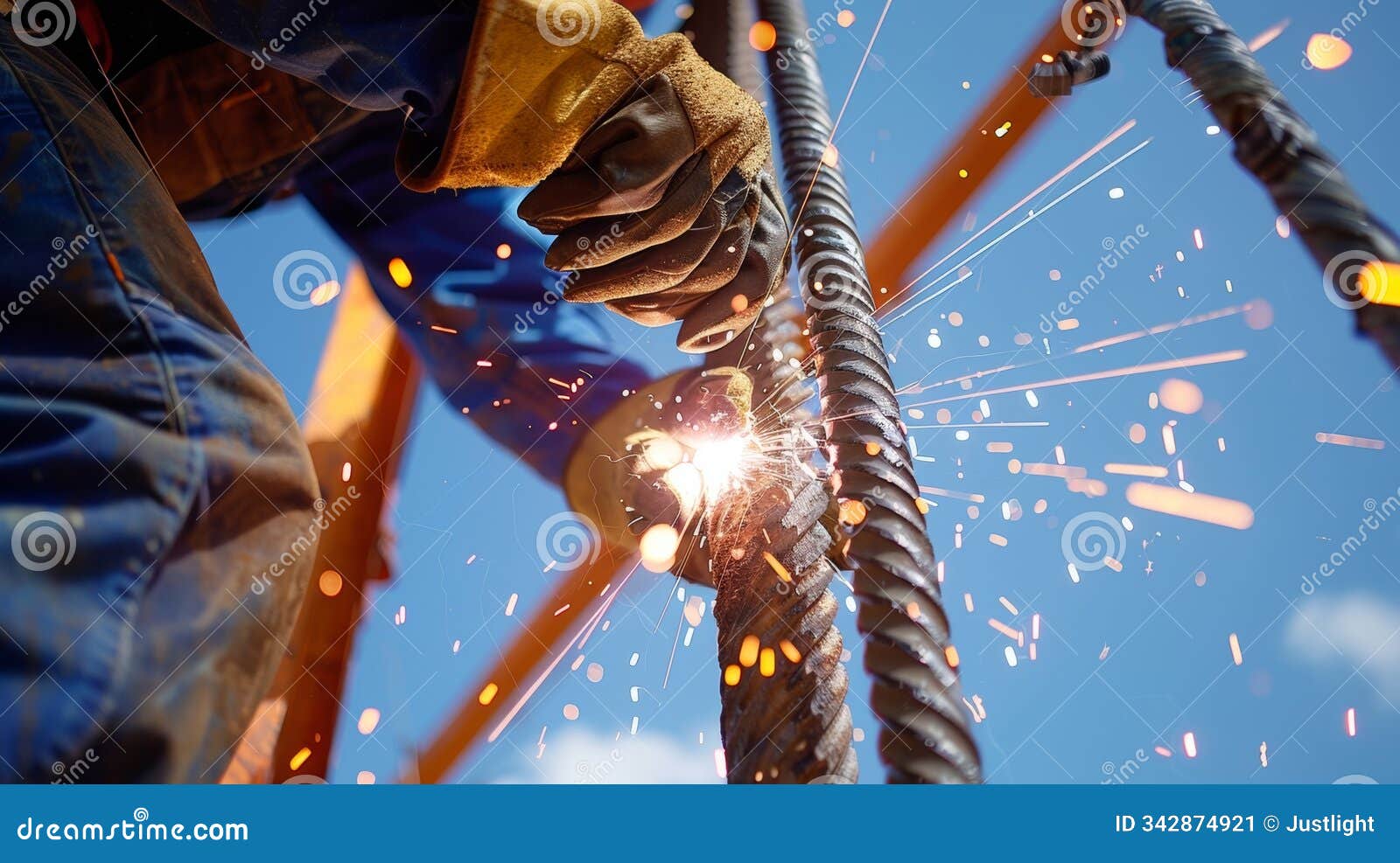 a closeup of a worker wielding a welding torch as they join metal pieces of the turbines support structure