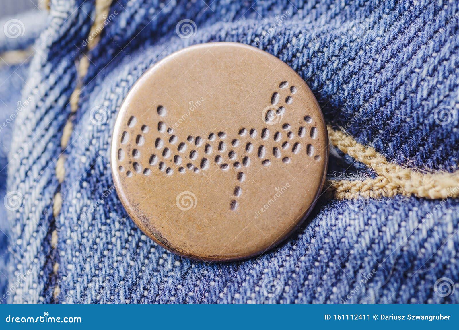 Closeup of Wrangler Button on Blue Jeans. Editorial Photo - Image of cloth,  illustrative: 161112411