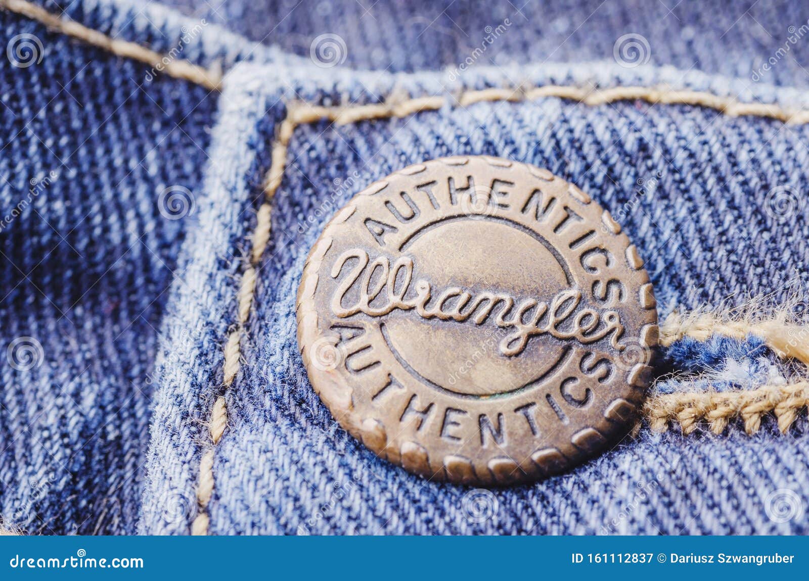 Closeup of Wrangler Button on Blue Jeans. Editorial Photography - Image of  design, illustrative: 161112837