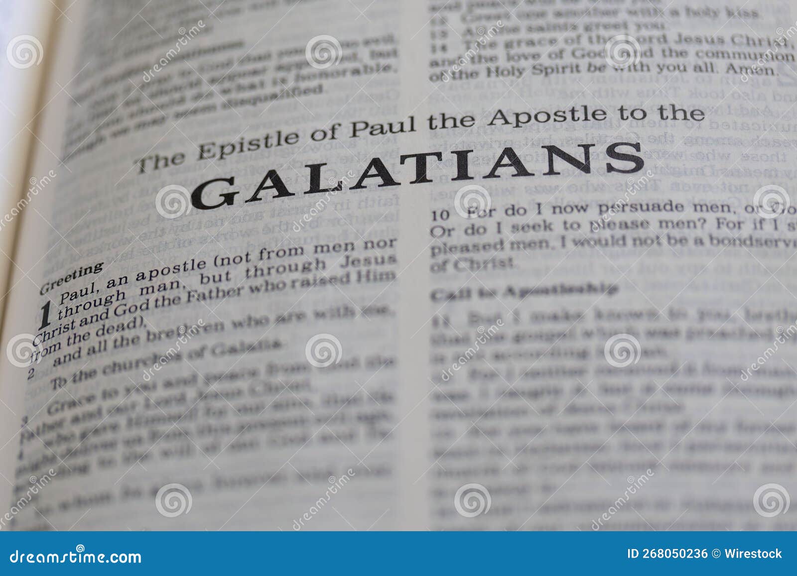 closeup of "the epistle of paul the apostle to the galatians" in holy bible