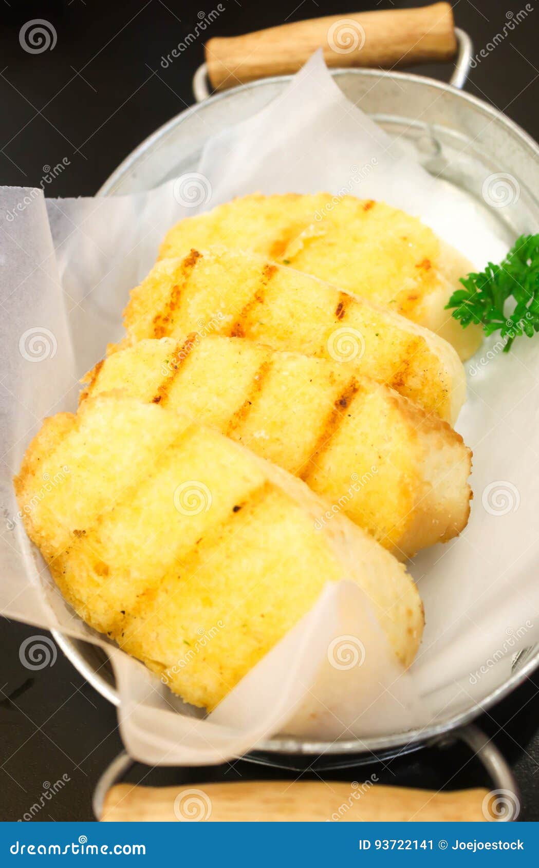 Closeup of Yellow Garlic Bread on the Pan Stock Image Image of