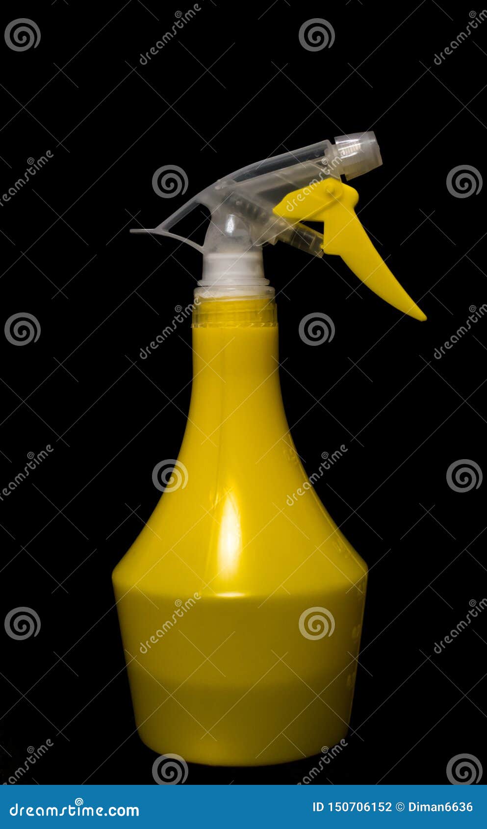 Closeup Yellow Spray Bottle in Full Growth, Isolated Black Background Stock Photo Image of