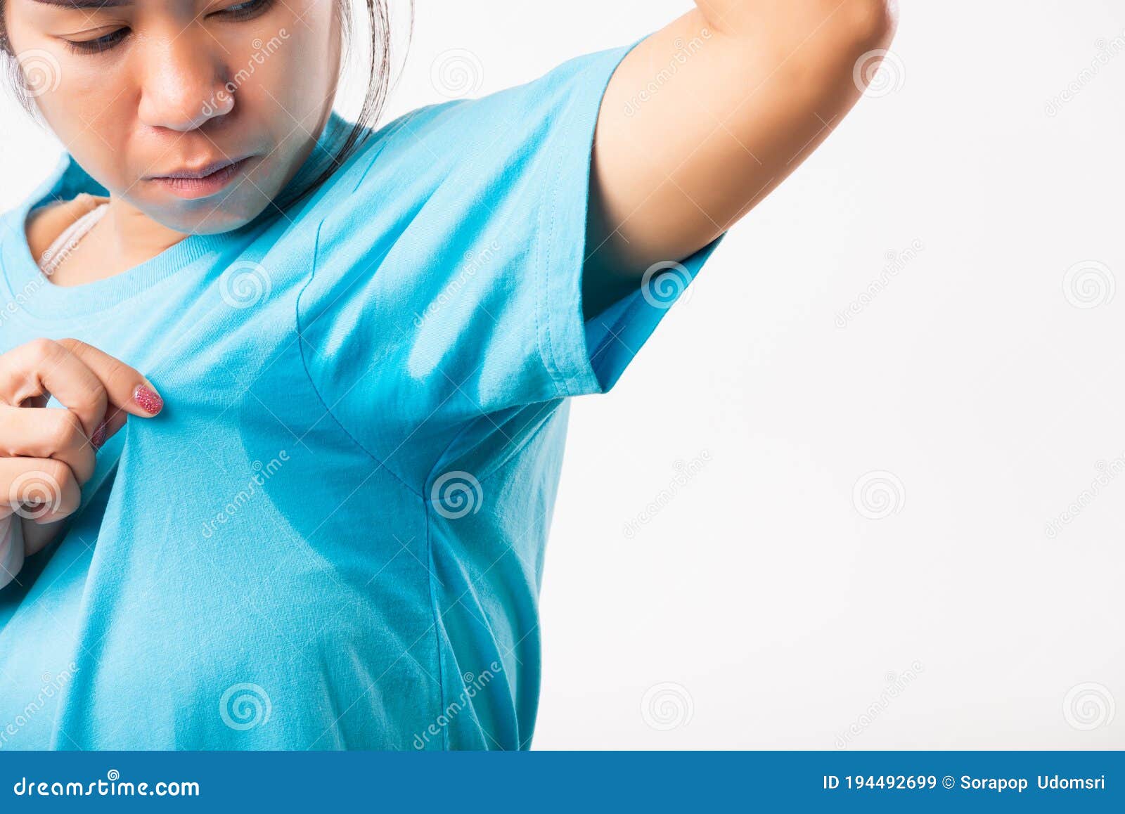 Female Very Badly Have Armpit Sweat Stain On Her Clothes Stock Image