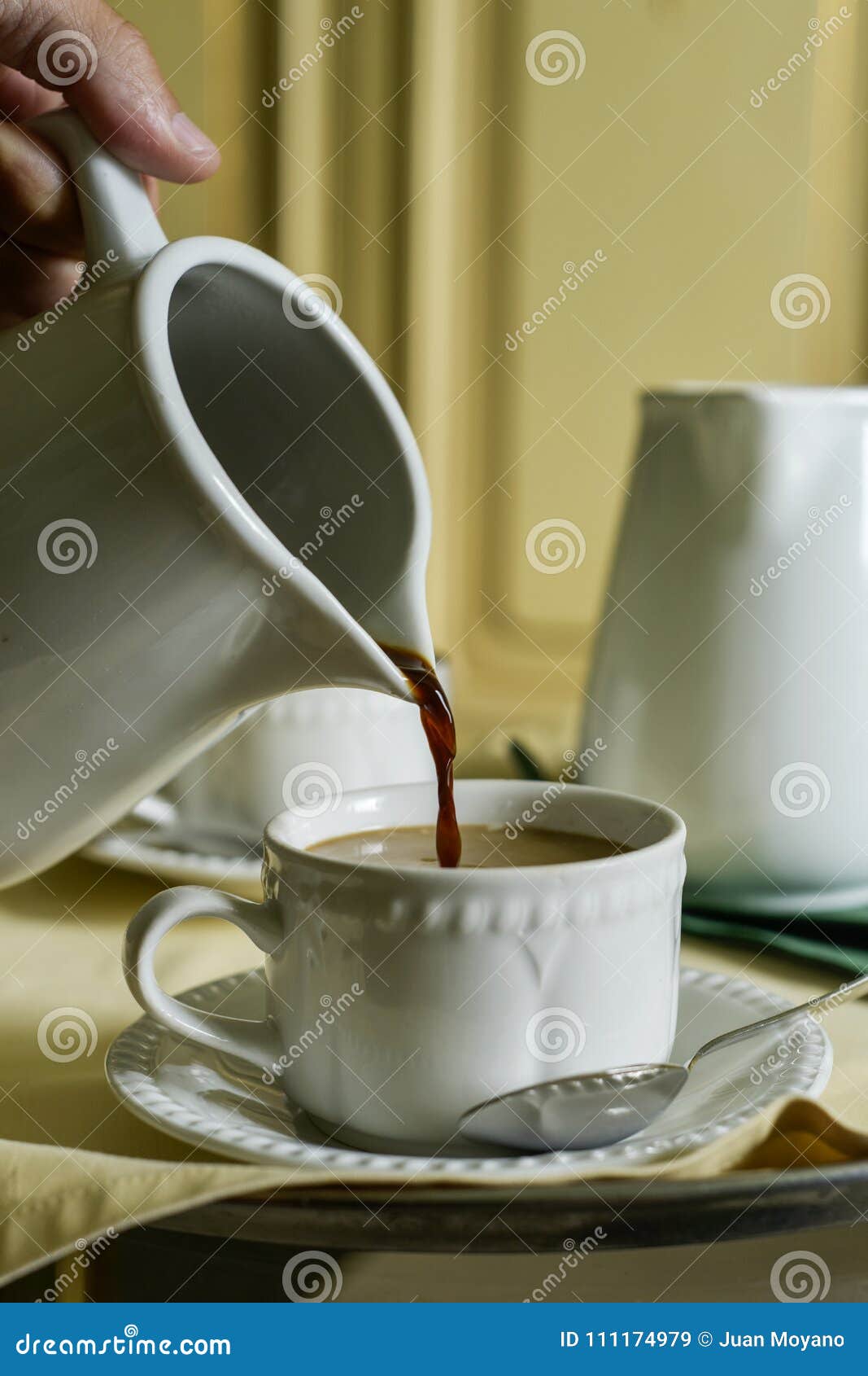Serving Coffee in a White Ceramic Cup Stock Image Image of porcelain