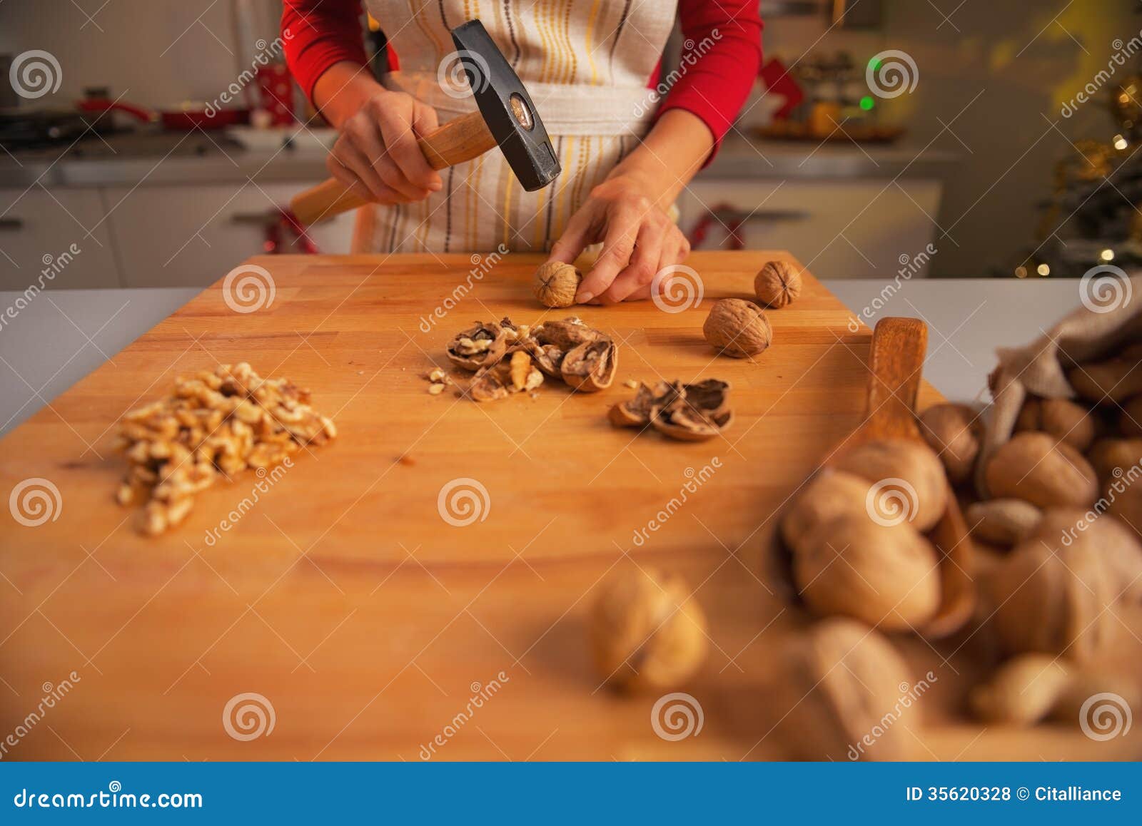 Closeup on Young Housewife Chopping Walnuts Stock Photo Image of